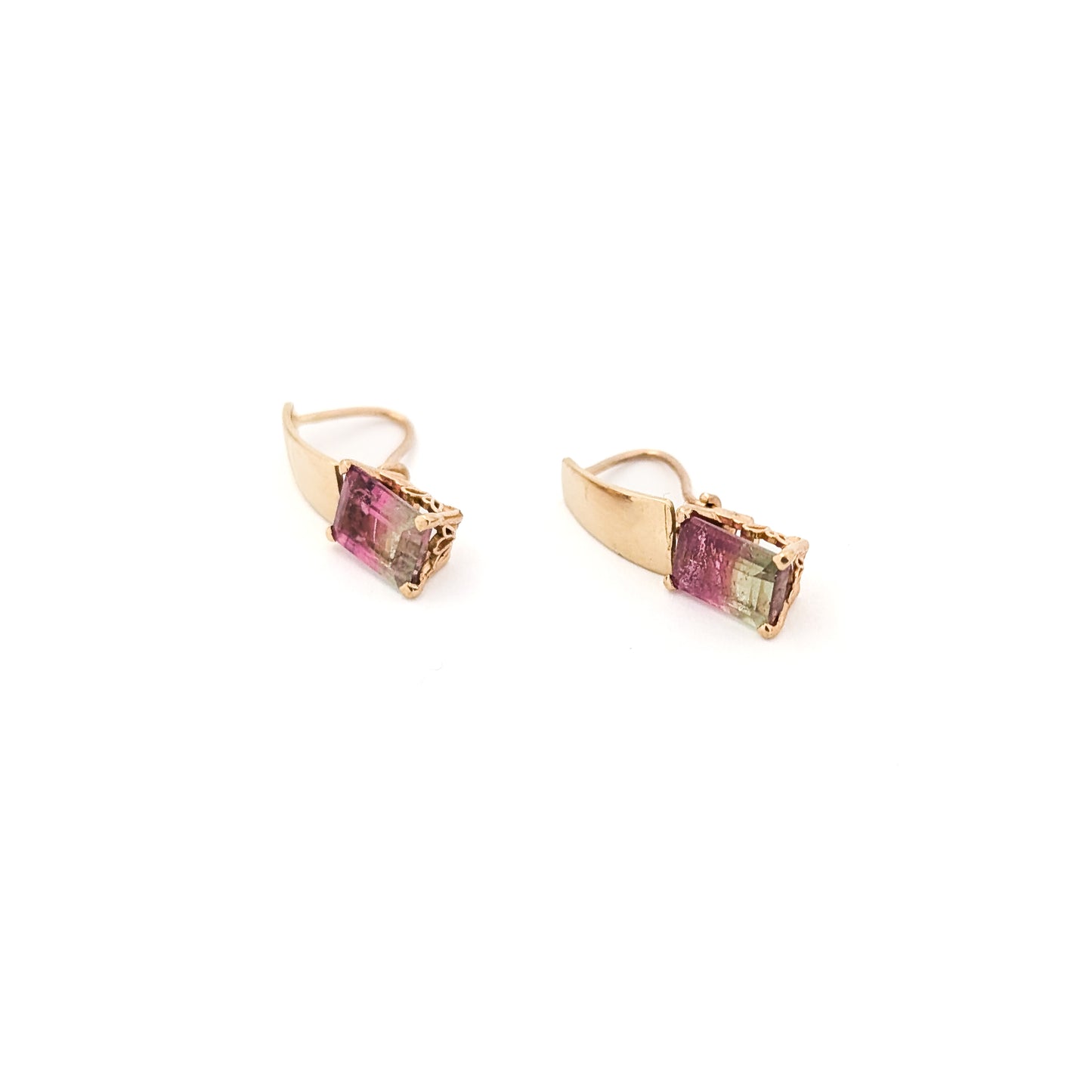 Vintage 14K Gold Watermelon Tourmaline Drop Earrings