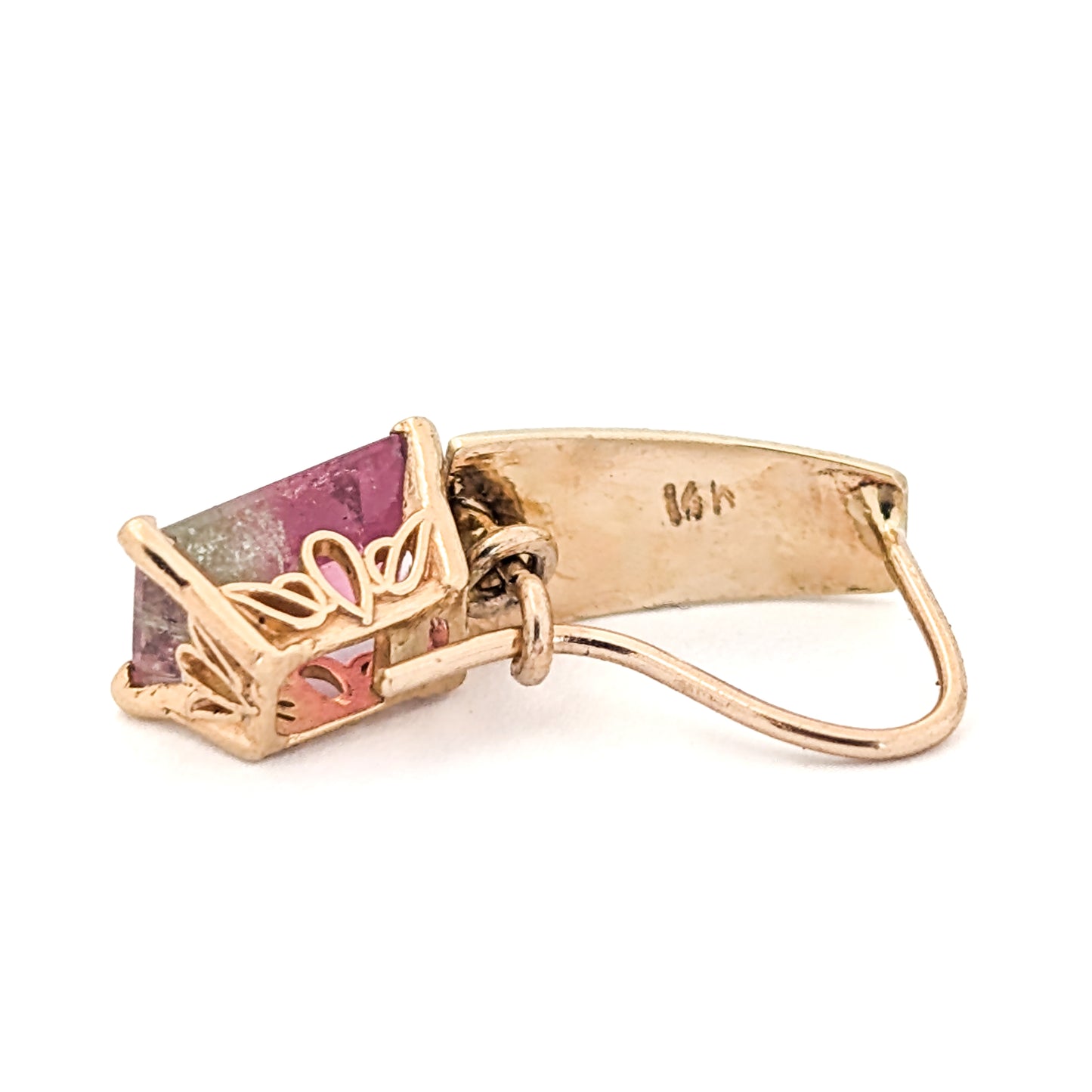 Vintage 14K Gold Watermelon Tourmaline Drop Earrings