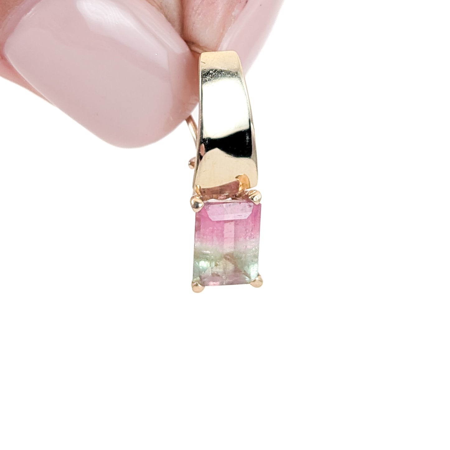 Vintage 14K Gold Watermelon Tourmaline Drop Earrings