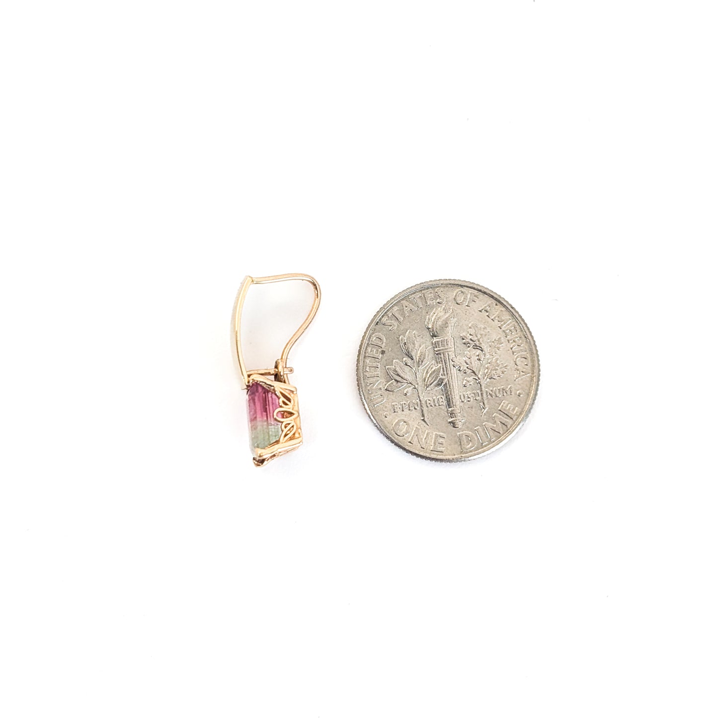 Vintage 14K Gold Watermelon Tourmaline Drop Earrings