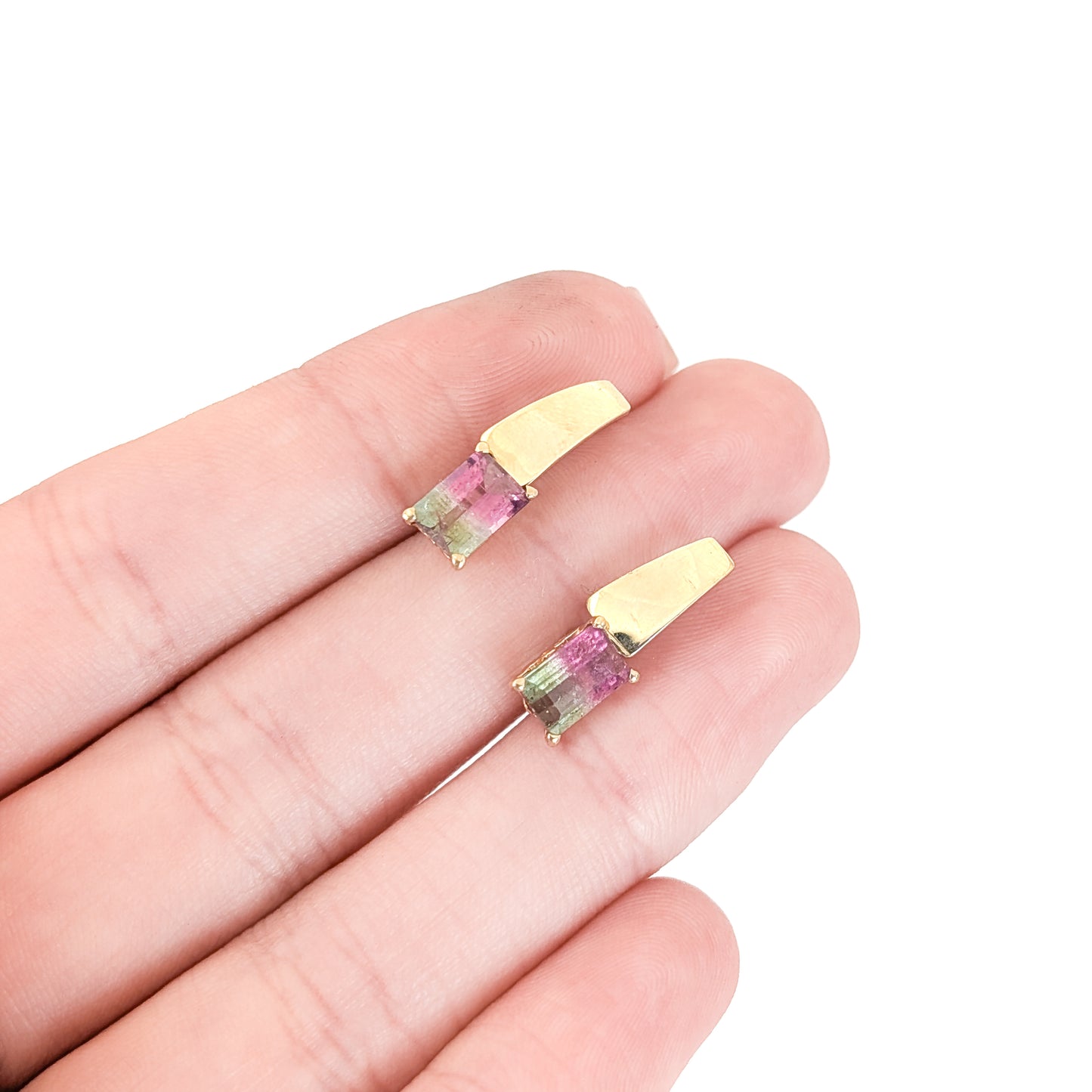 Vintage 14K Gold Watermelon Tourmaline Drop Earrings