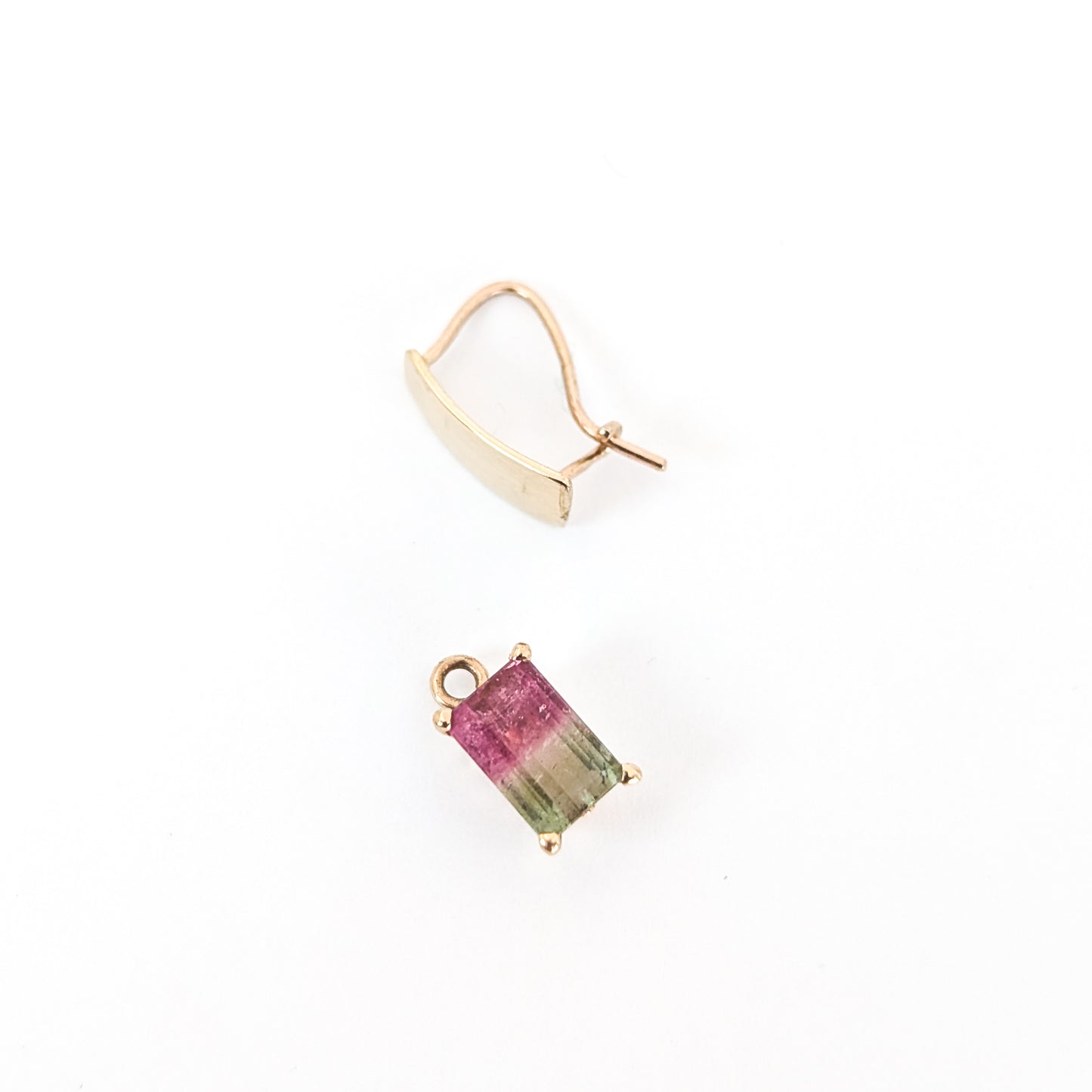 Vintage 14K Gold Watermelon Tourmaline Drop Earrings