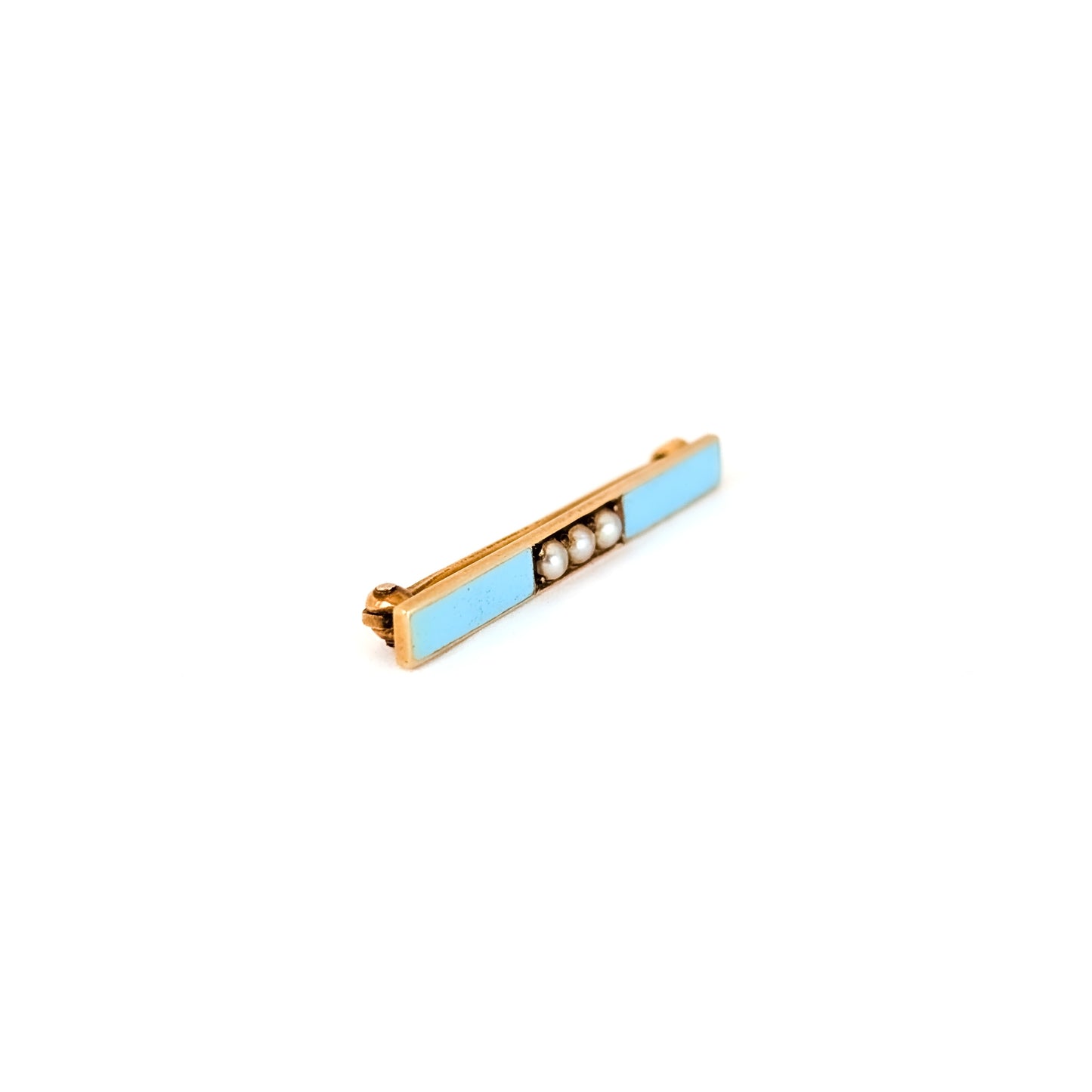Antique 14K Gold Enamel and Seed Pearl Bar Pin