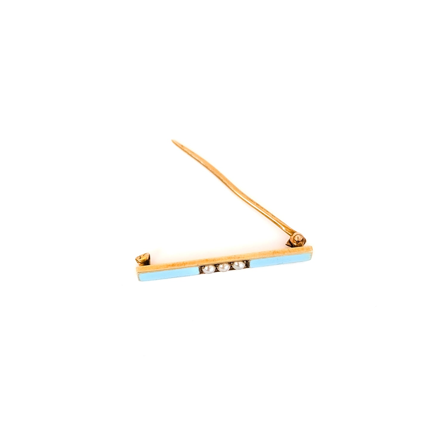 Antique 14K Gold Enamel and Seed Pearl Bar Pin