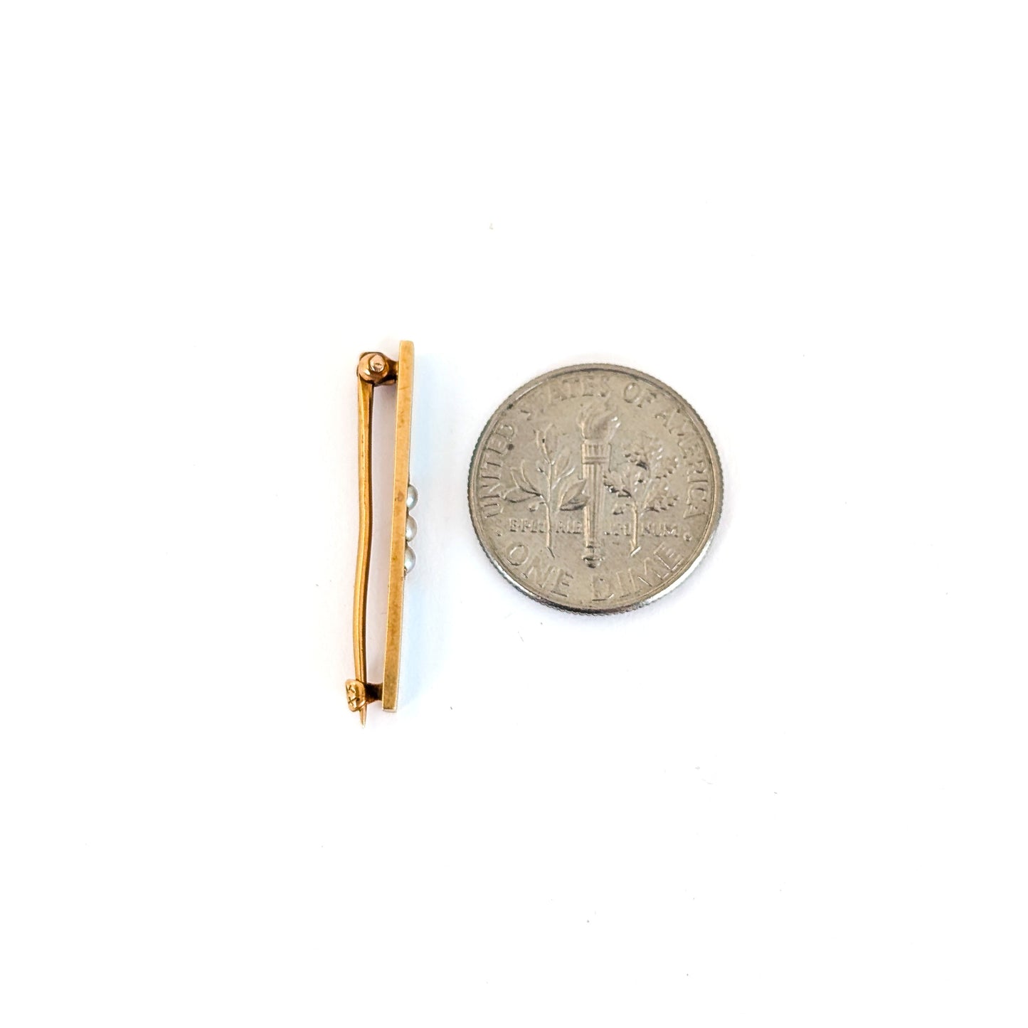 Antique 14K Gold Enamel and Seed Pearl Bar Pin
