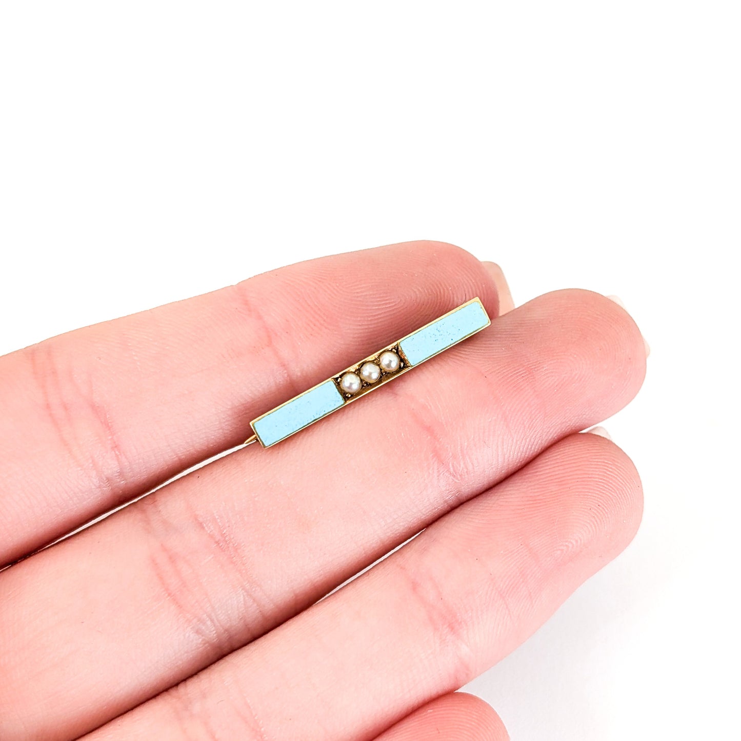 Antique 14K Gold Enamel and Seed Pearl Bar Pin