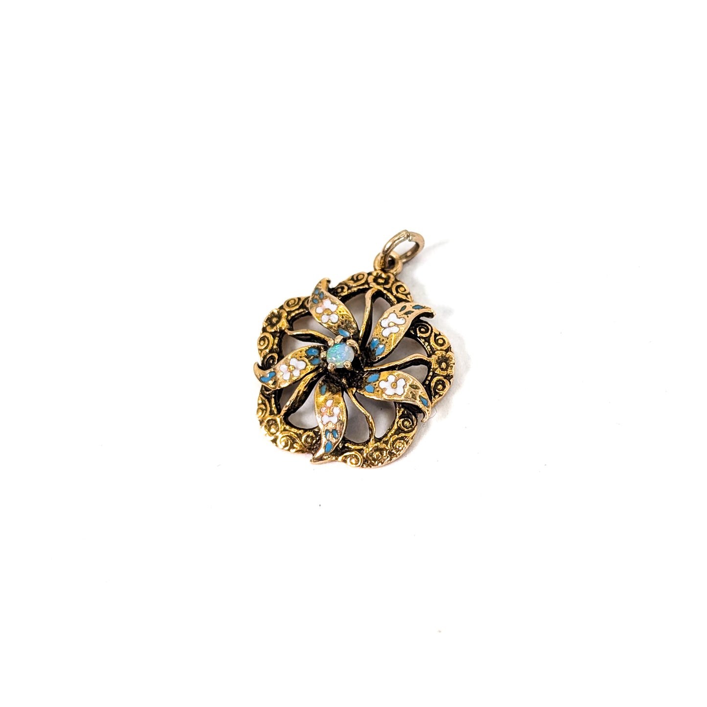 Antique Opal and Enamel Pendant in 14K Gold