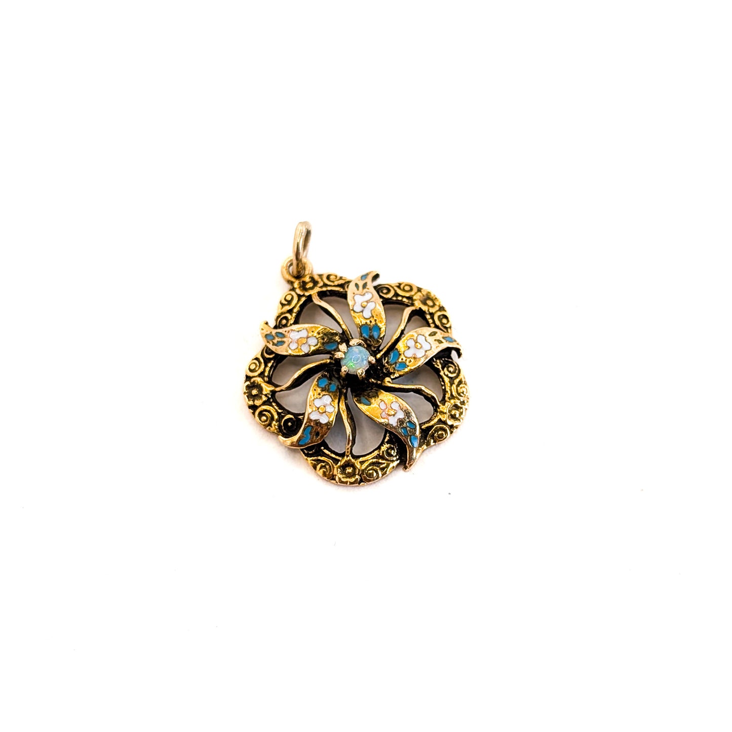 Antique Opal and Enamel Pendant in 14K Gold