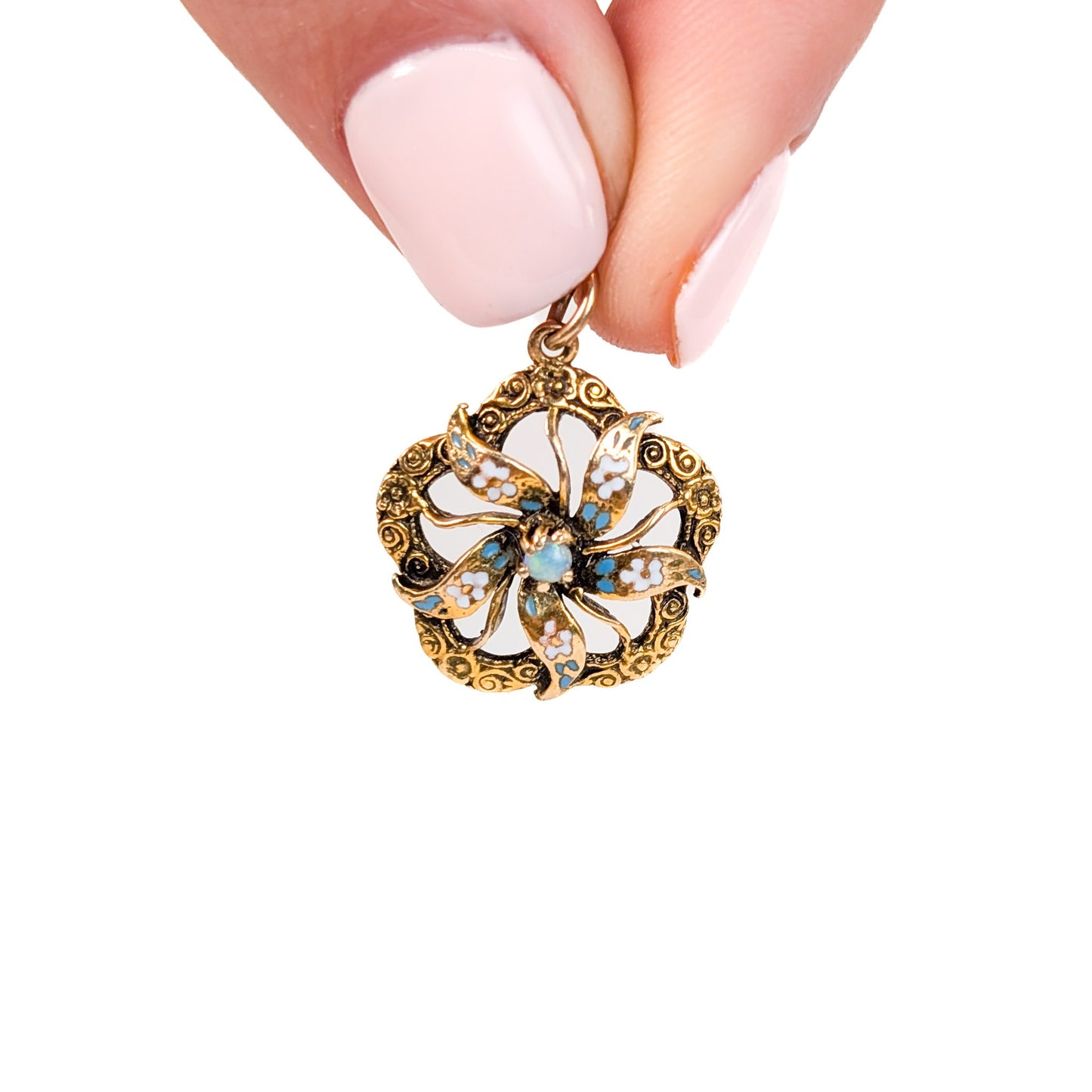 Antique Opal and Enamel Pendant in 14K Gold