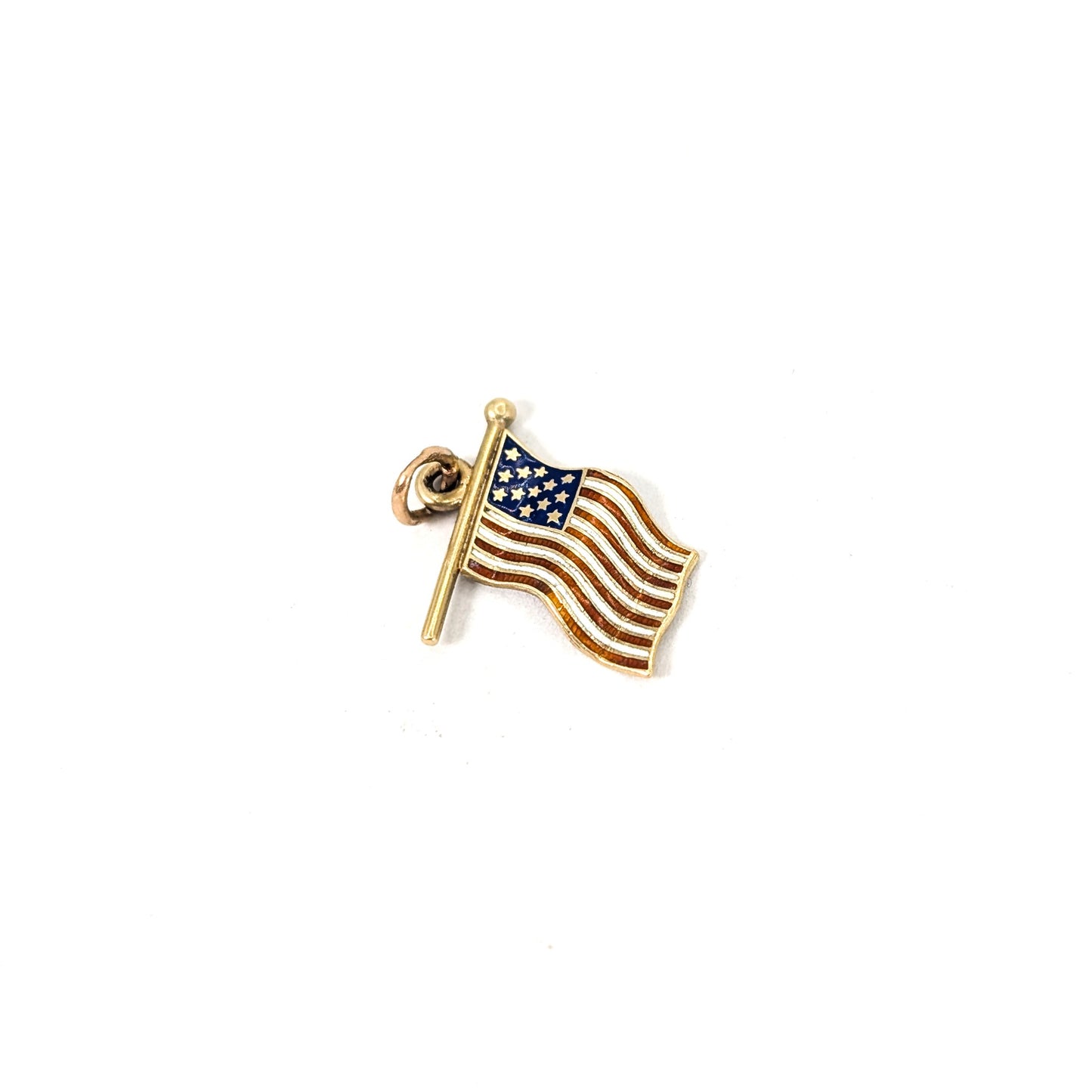 Vintage 14K Gold Enamel American Flag Charm