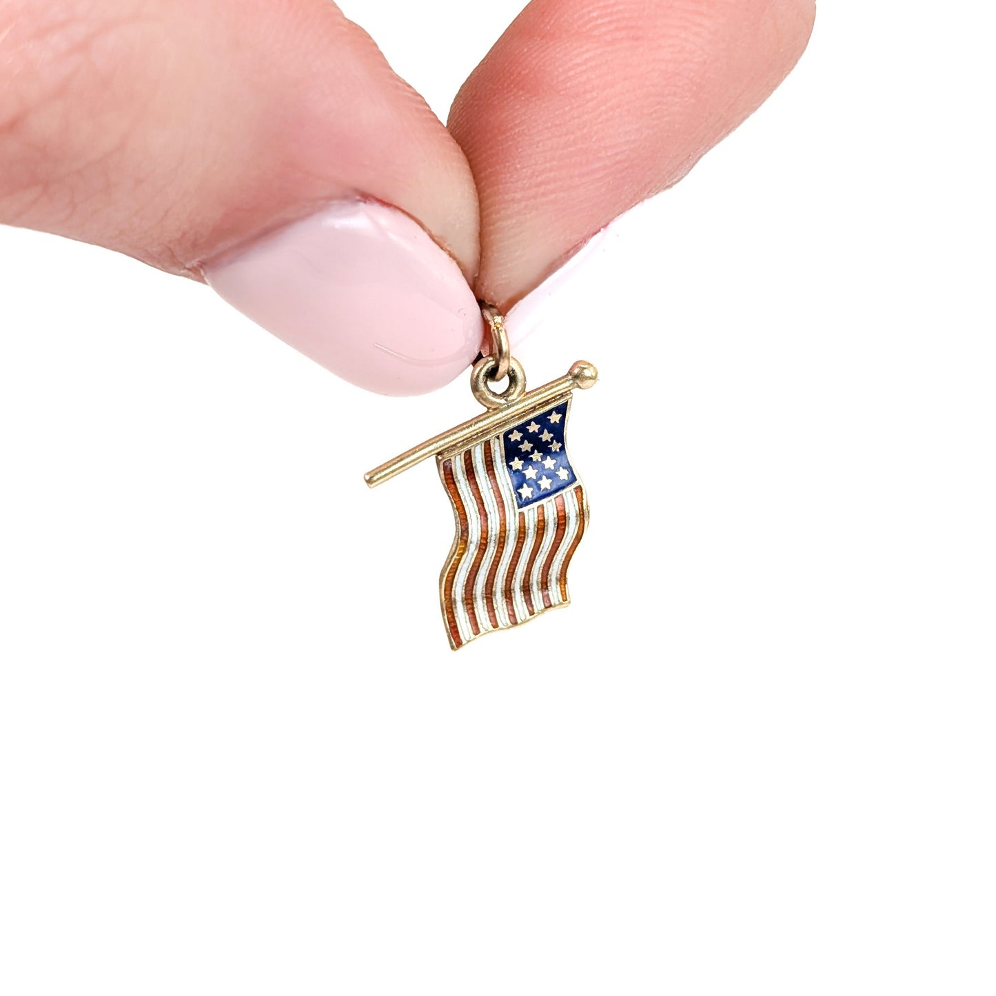 Vintage 14K Gold Enamel American Flag Charm