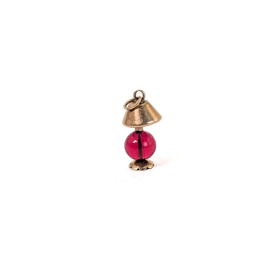 Vintage 10K Gold Lamp Charm with Ruby-Red Glass