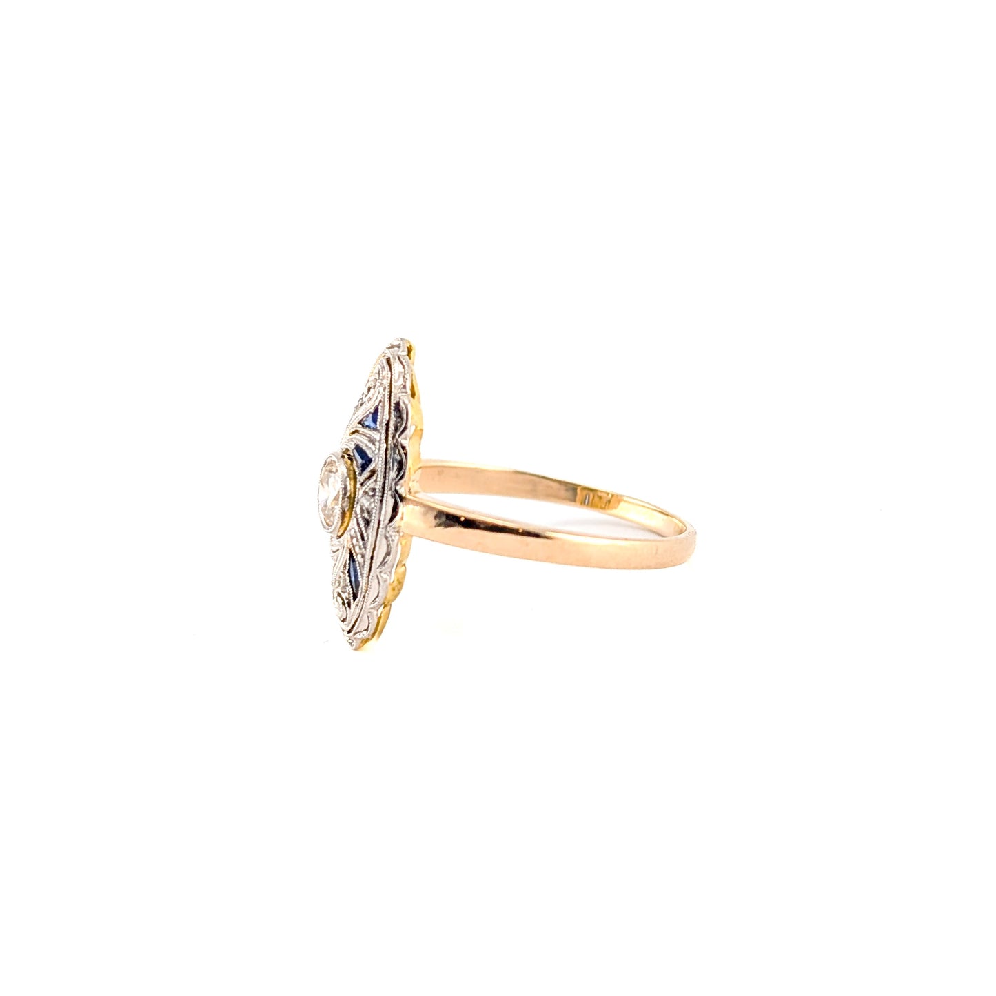 Antique 18K Gold & Platinum Diamond and Synthetic Sapphire Ring