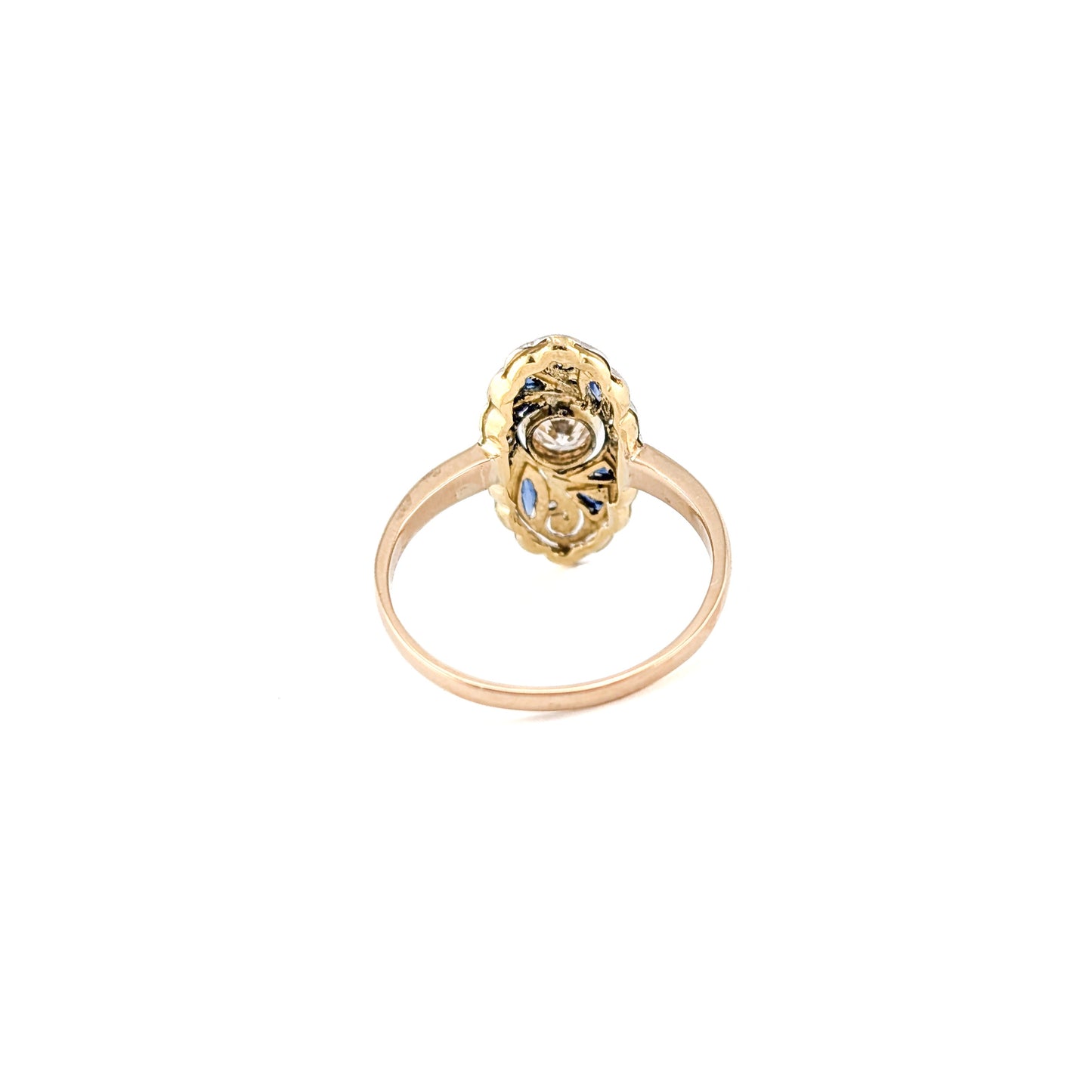 Antique 18K Gold & Platinum Diamond and Synthetic Sapphire Ring