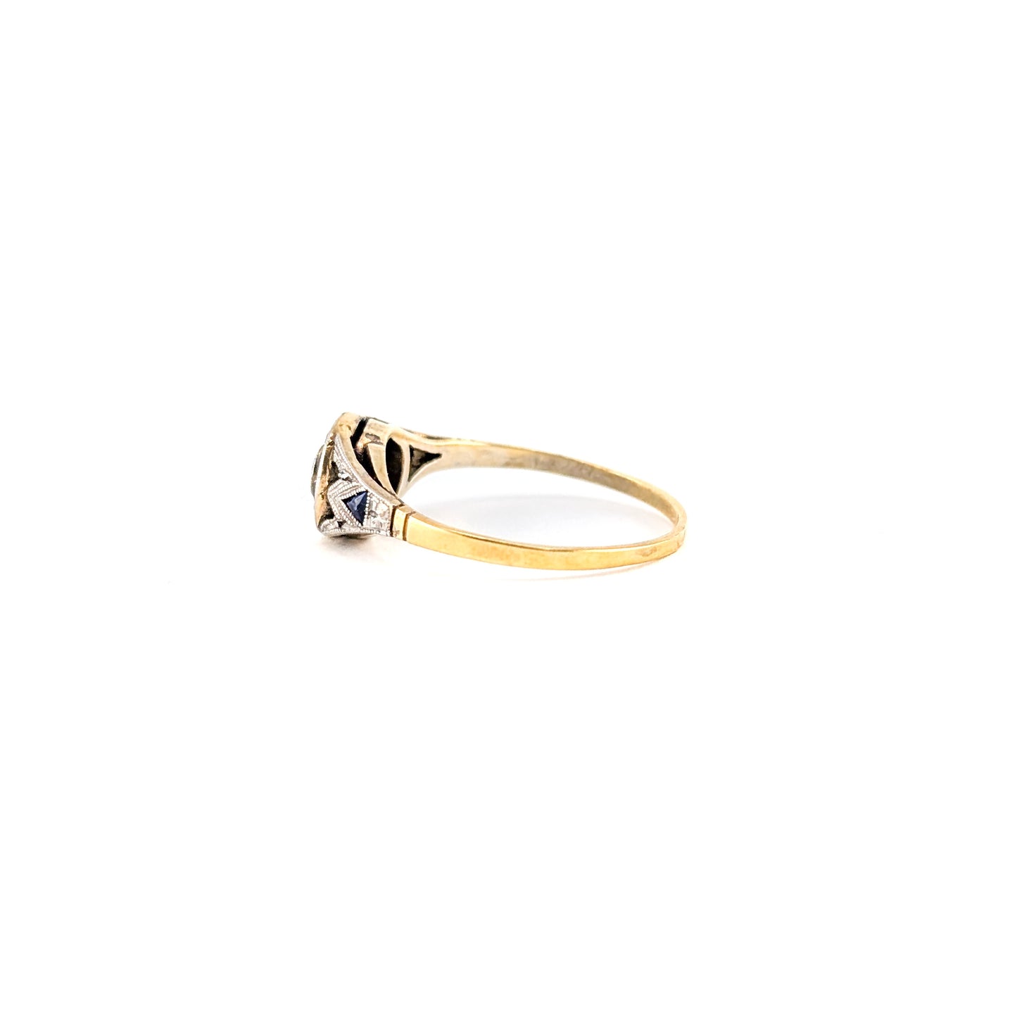 Antique Art Deco Diamond & Sapphire Halo Ring in 18K Gold