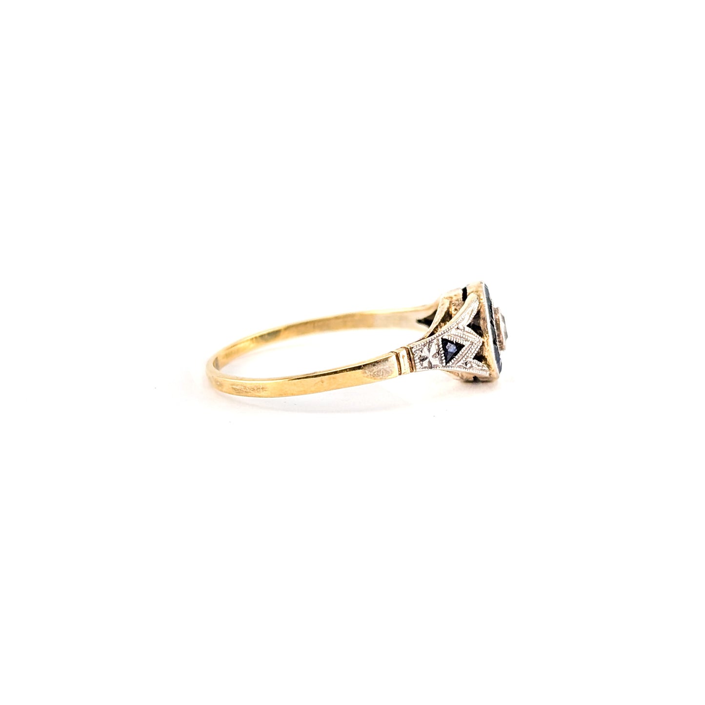 Antique Art Deco Diamond & Sapphire Halo Ring in 18K Gold
