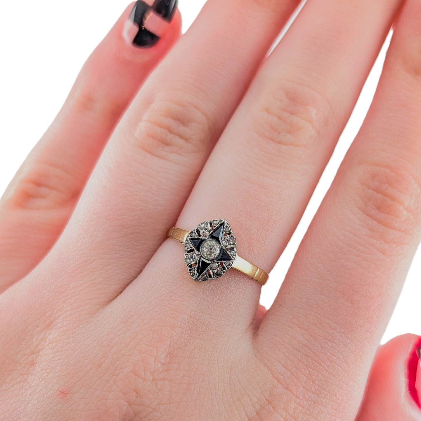 Antique Diamond & Sapphire Ring | 18K Gold & Platinum | Old European Cut Diamond |Art Deco Star Ring