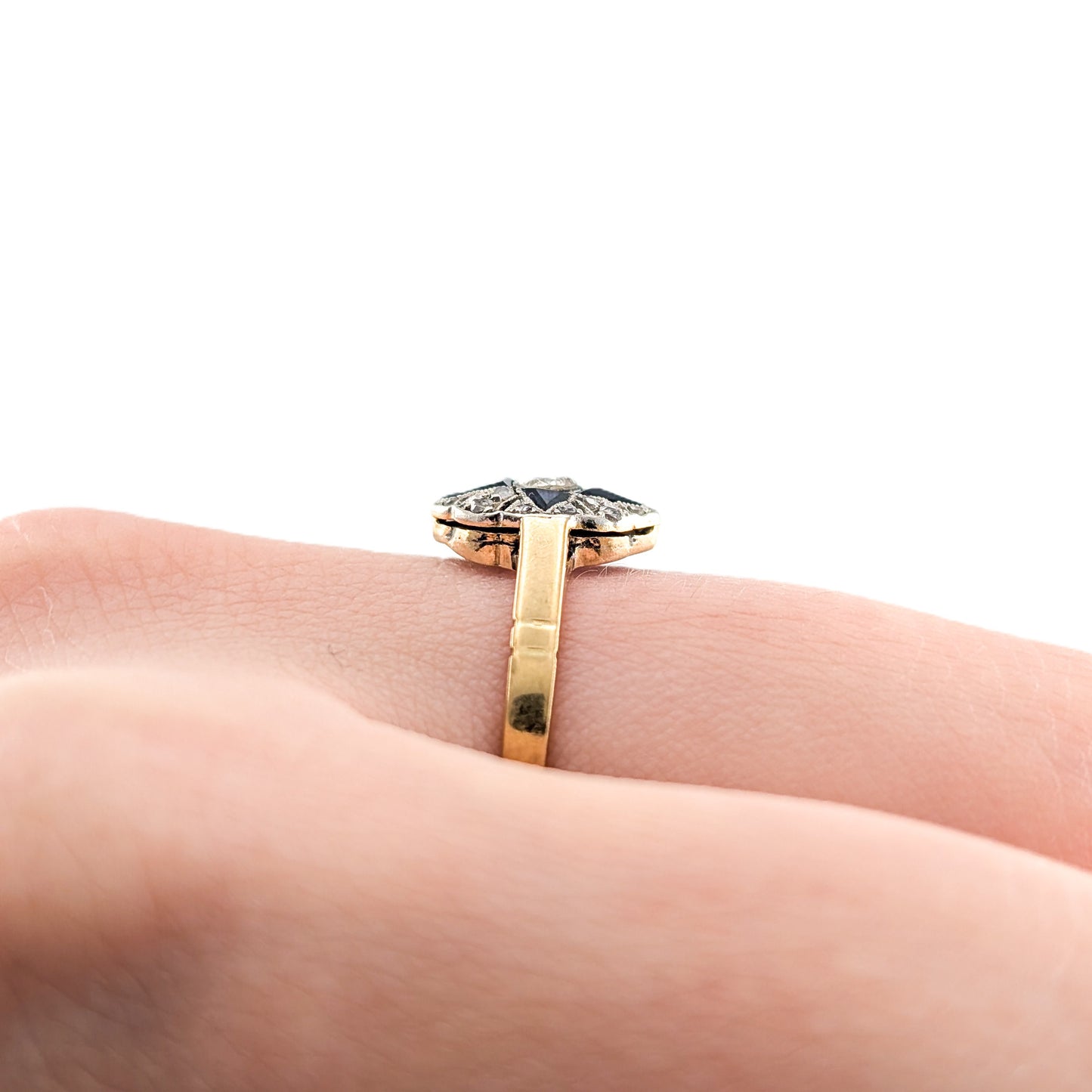 Antique Diamond & Sapphire Ring | 18K Gold & Platinum | Old European Cut Diamond |Art Deco Star Ring