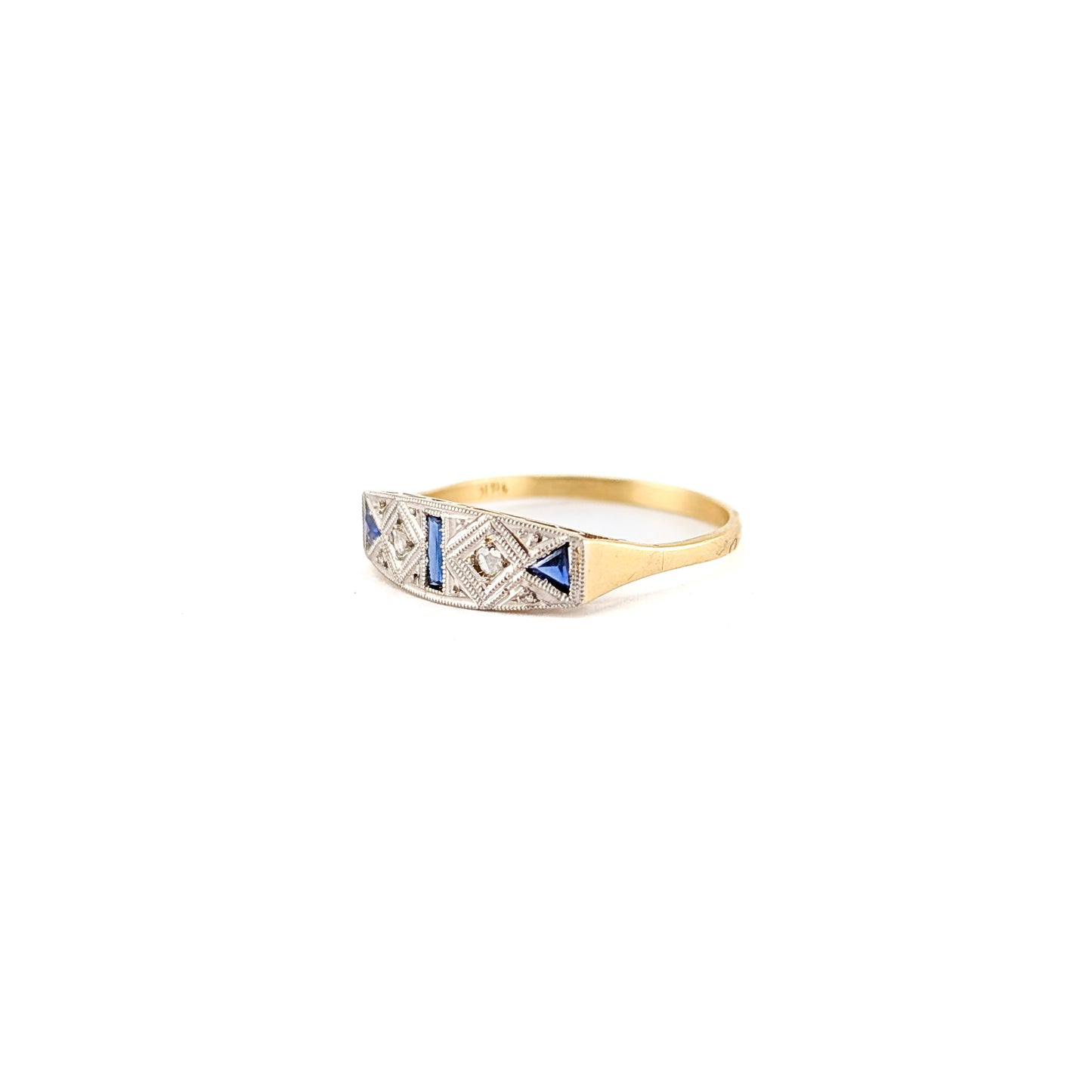 Art Deco Sapphire & Diamond Geometric Band Ring in 18K Gold