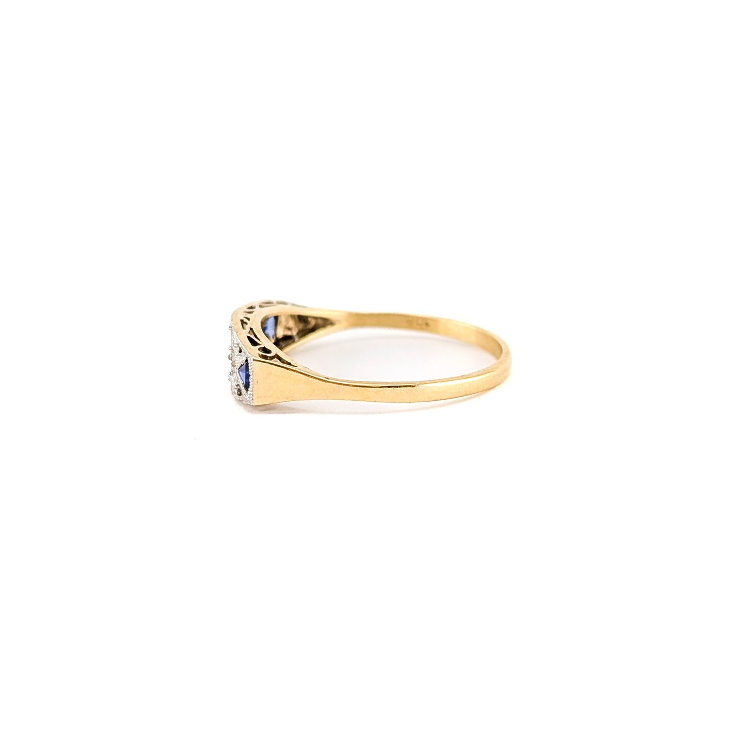 Art Deco Sapphire & Diamond Geometric Band Ring in 18K Gold