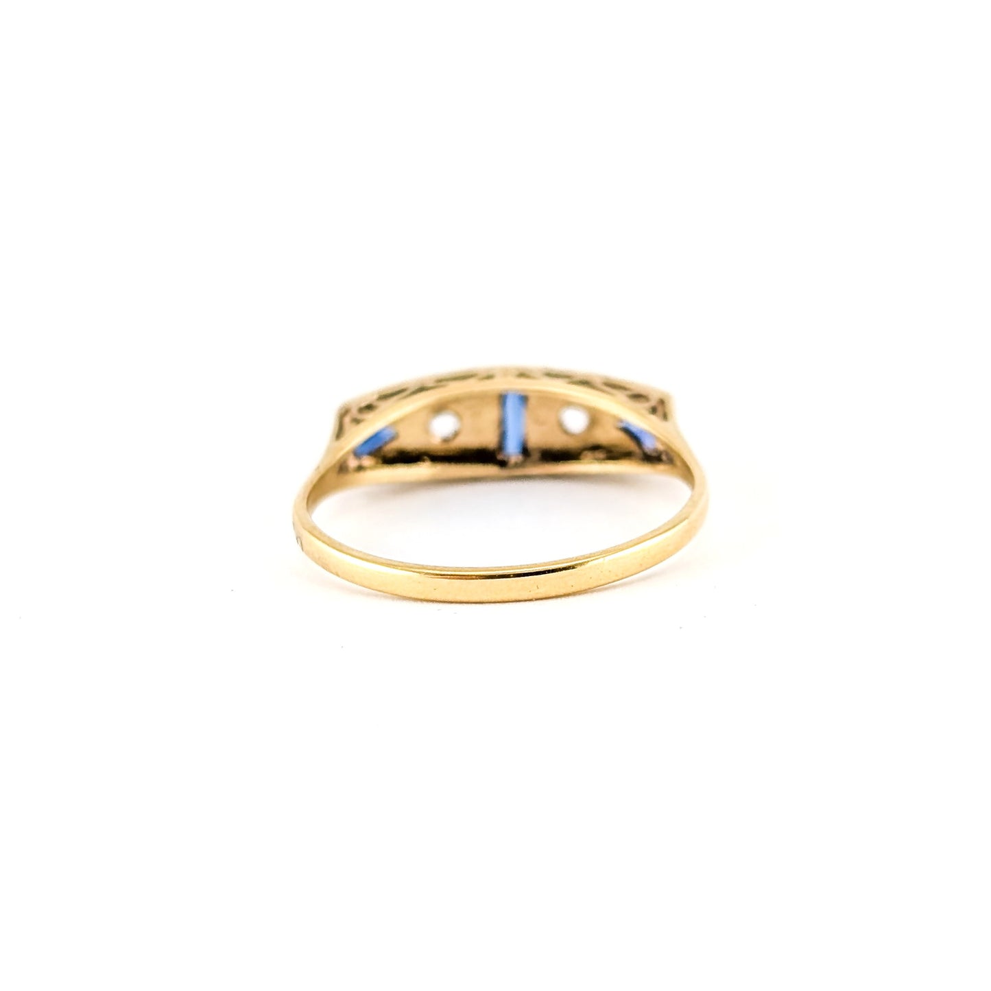 Art Deco Sapphire & Diamond Geometric Band Ring in 18K Gold