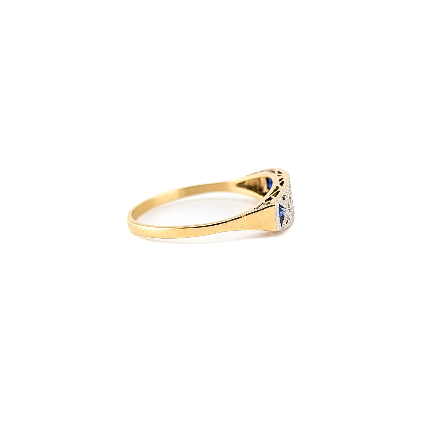Art Deco Sapphire & Diamond Geometric Band Ring in 18K Gold