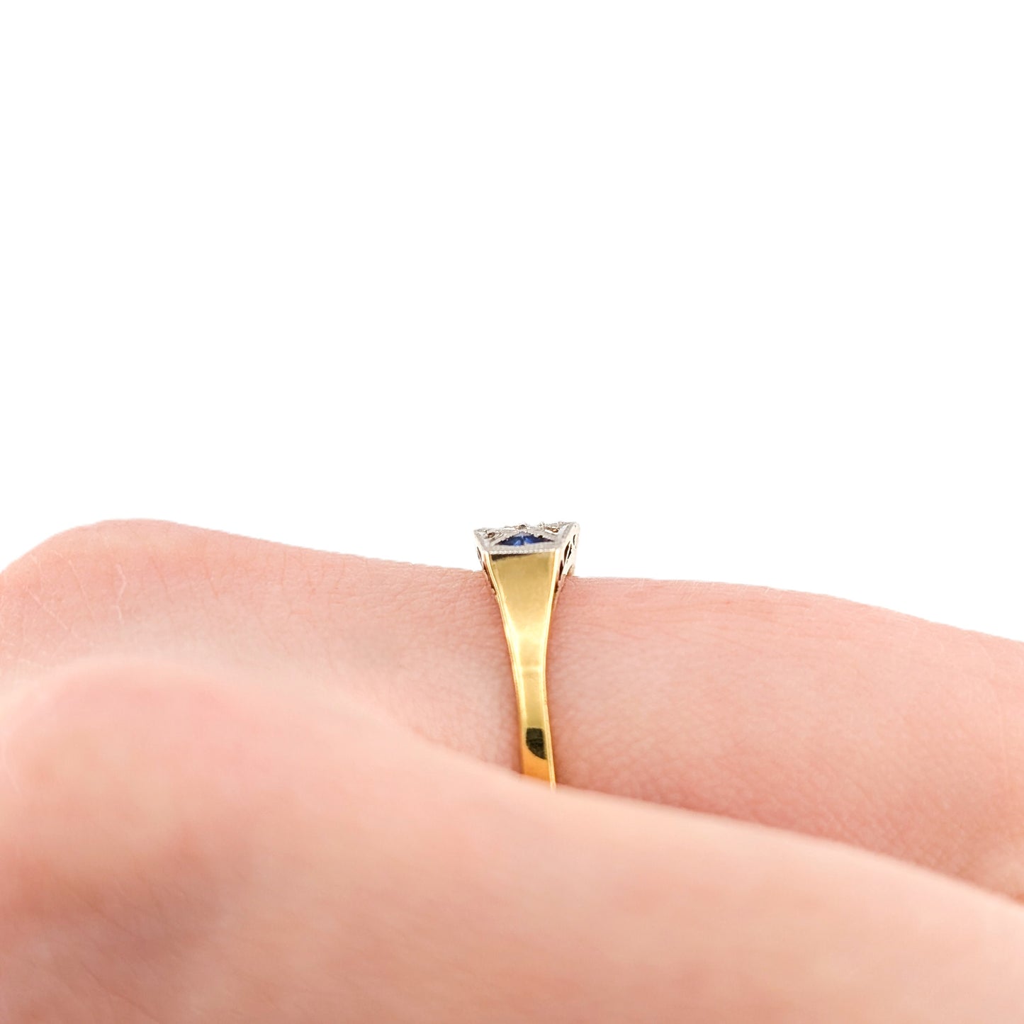 Art Deco Sapphire & Diamond Geometric Band Ring in 18K Gold