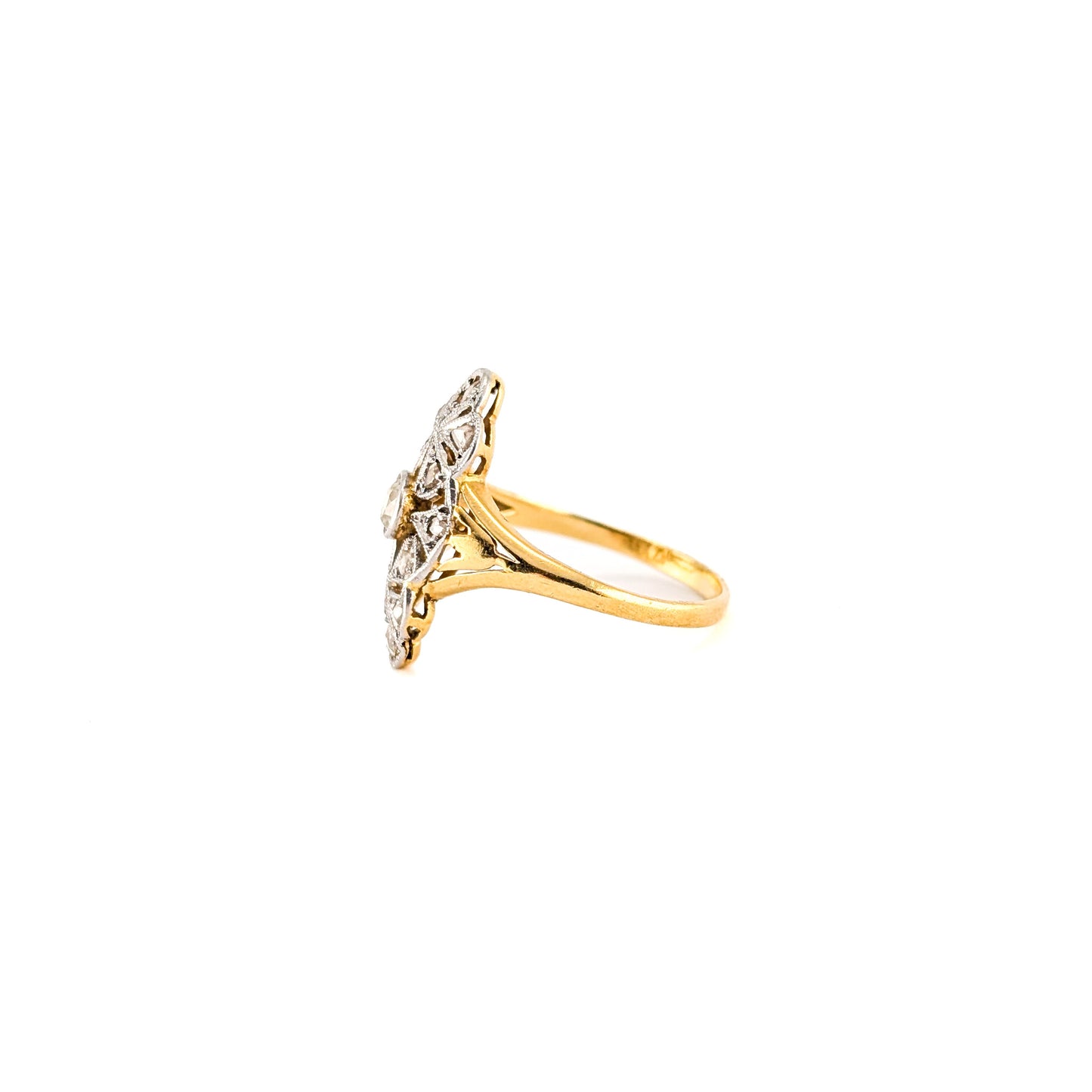 Antique 18K Gold & Platinum Diamond Navette Ring