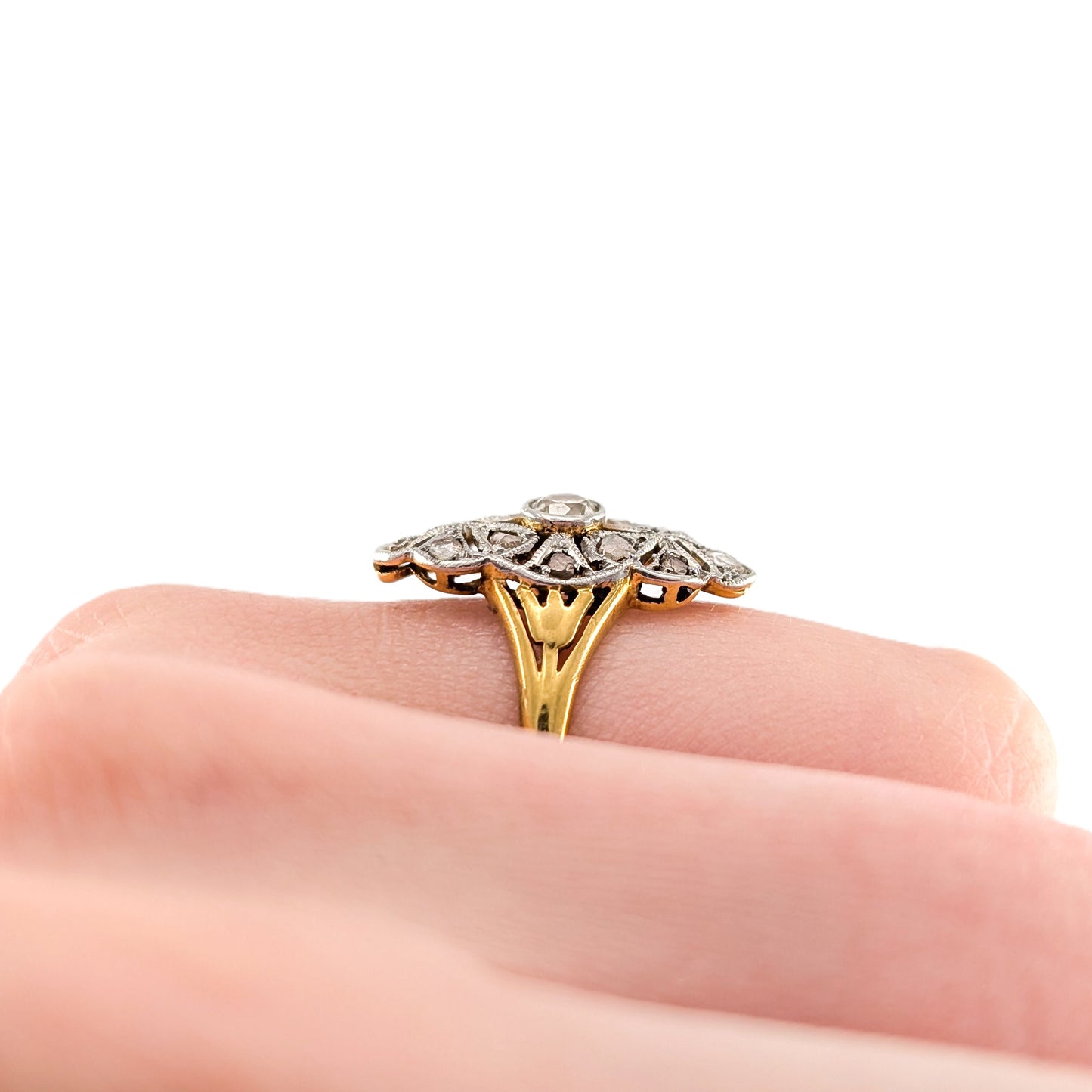 Antique 18K Gold & Platinum Diamond Navette Ring