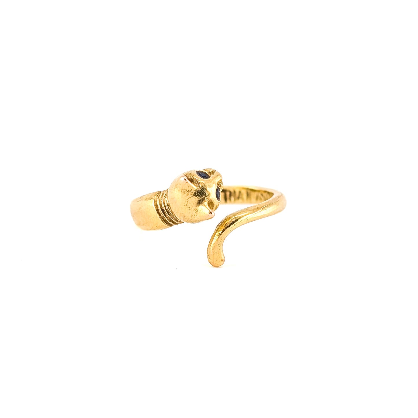 Vintage 14K Gold Cat Ring with Sapphire Eyes