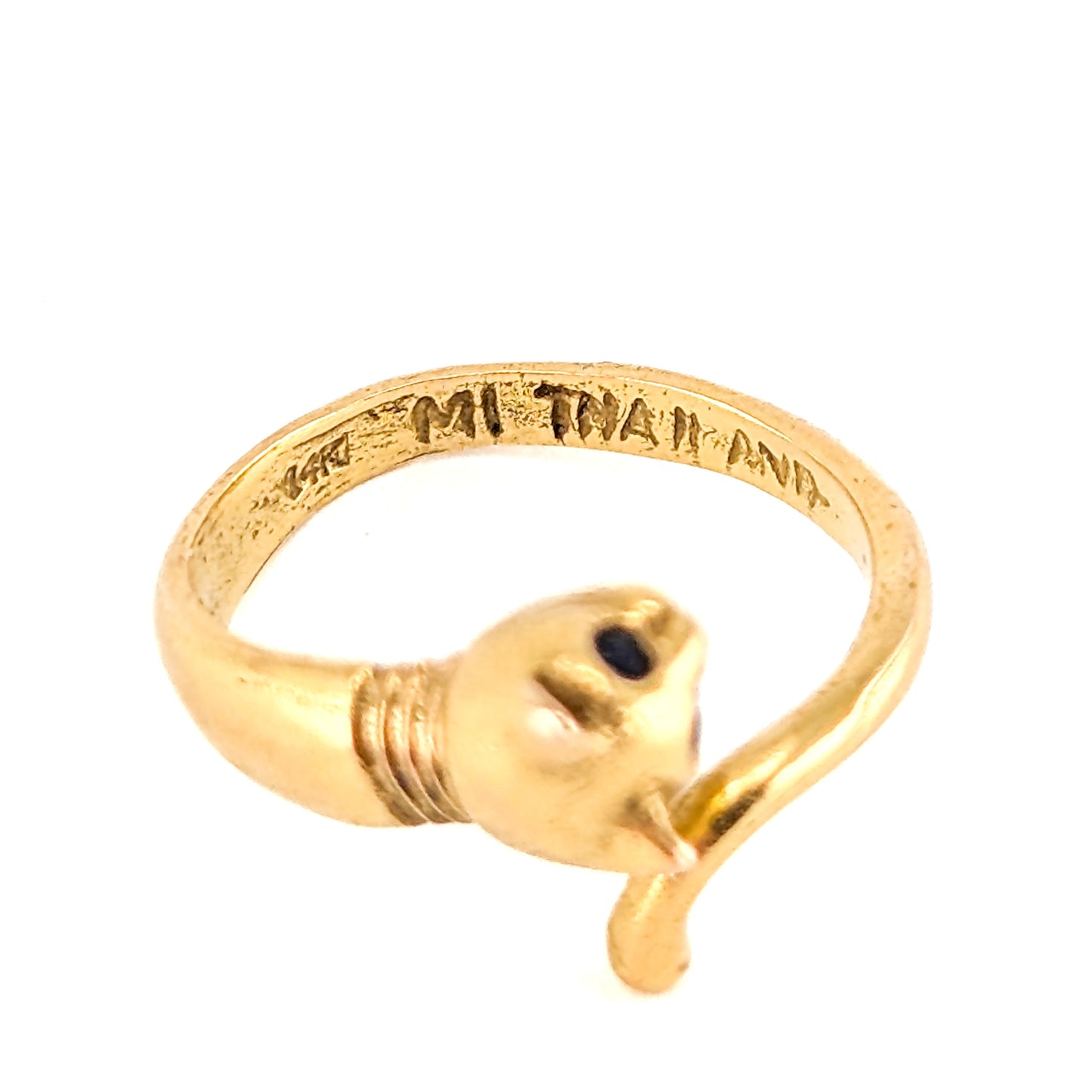 Vintage 14K Gold Cat Ring with Sapphire Eyes