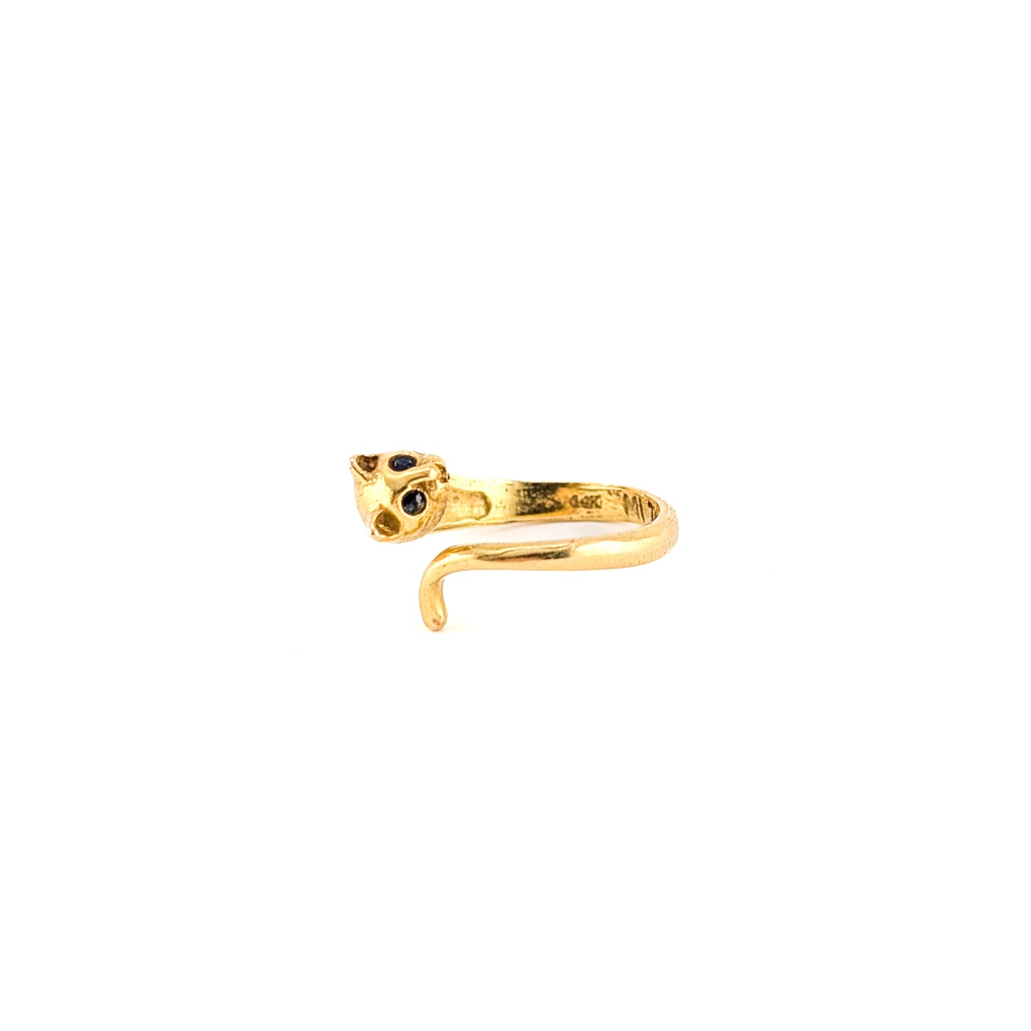 Vintage 14K Gold Cat Ring with Sapphire Eyes