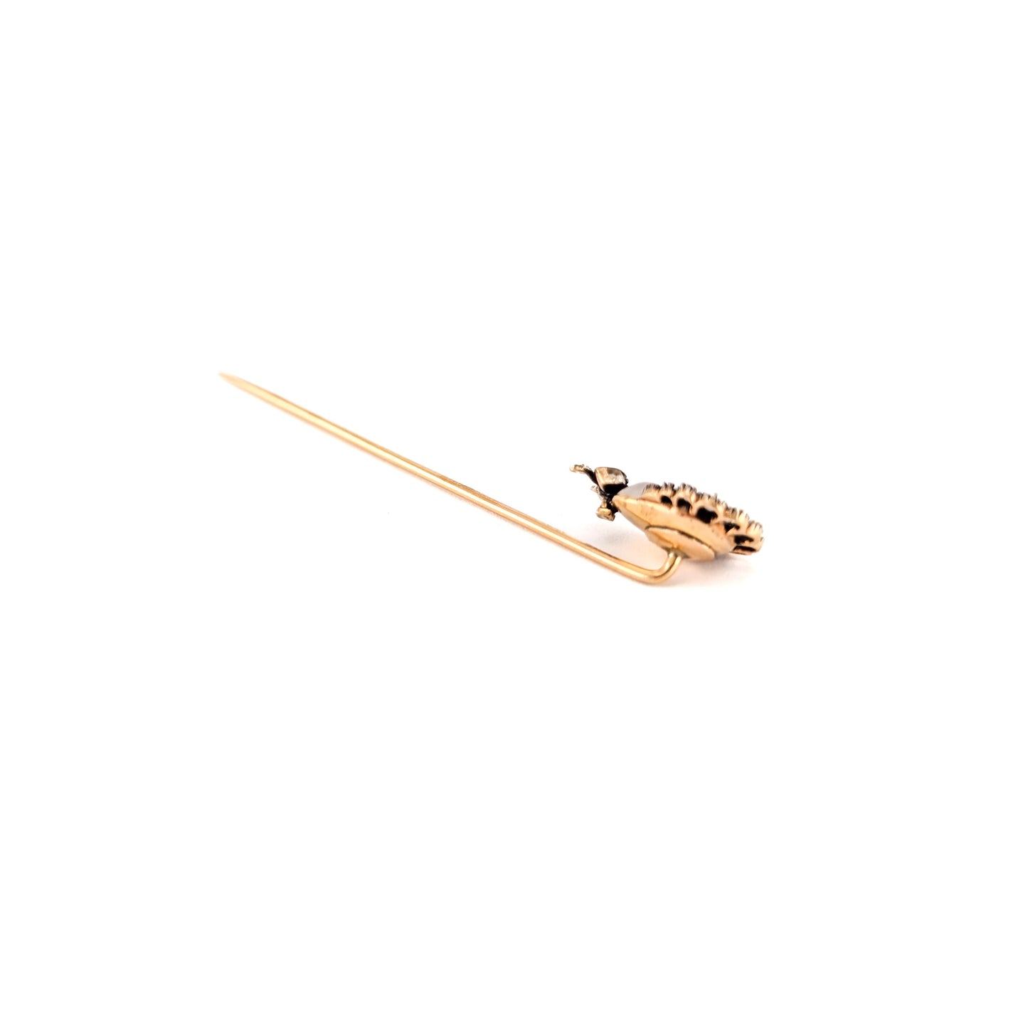 Antique Carved Moonstone Face & Diamond Stick Pin in 14K Yellow Gold and Silver