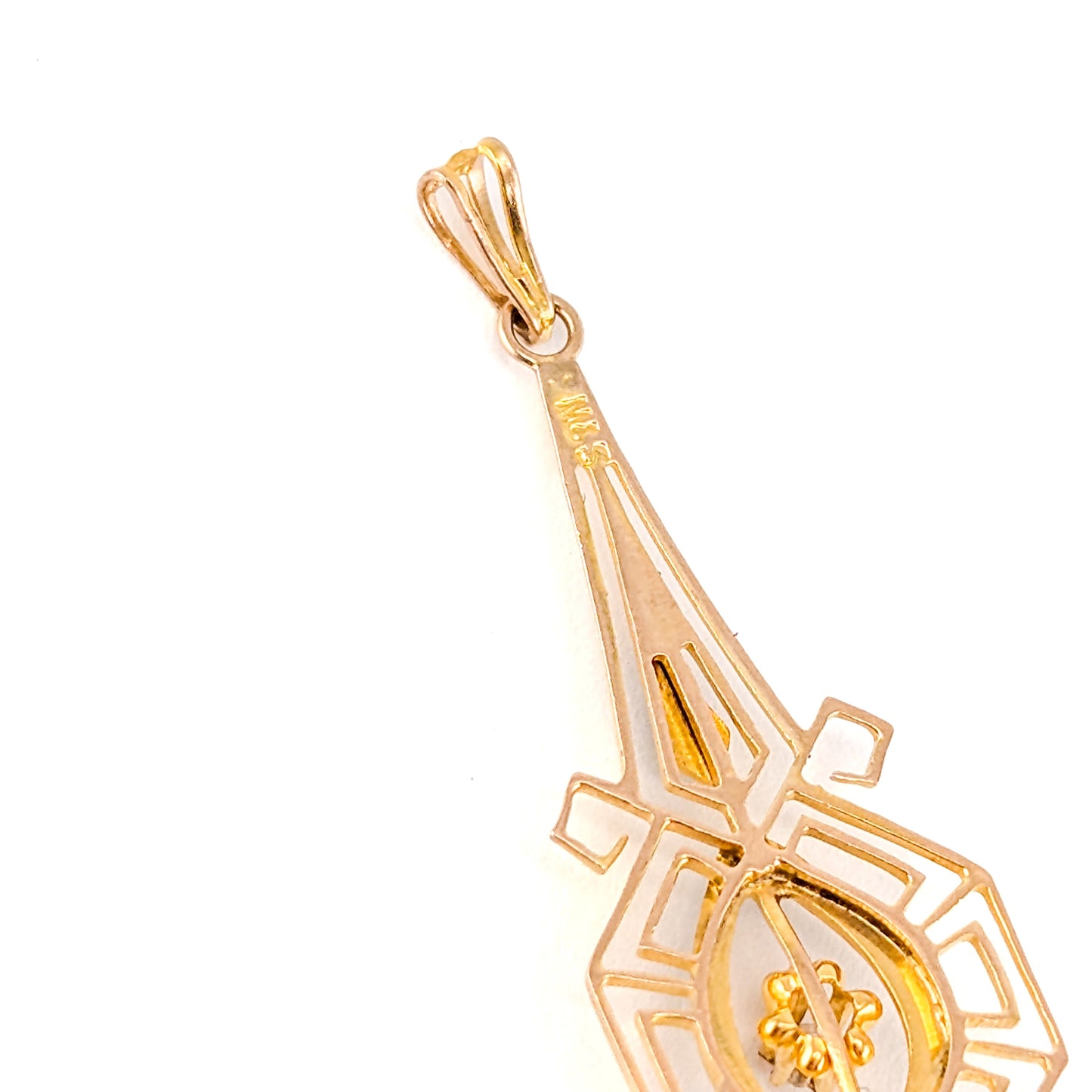 Antique Art Nouveau 10K Gold, Enamel, Diamond & Pearl Lavallière Pendant