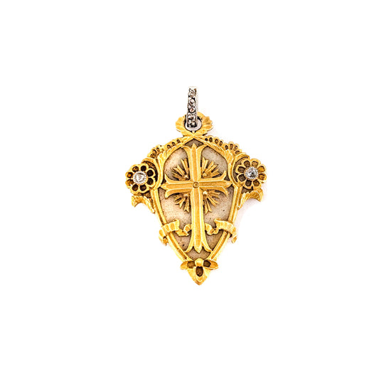 Antique 18K Gold, Platinum & Diamond Memorial Cross Pendant (1844)