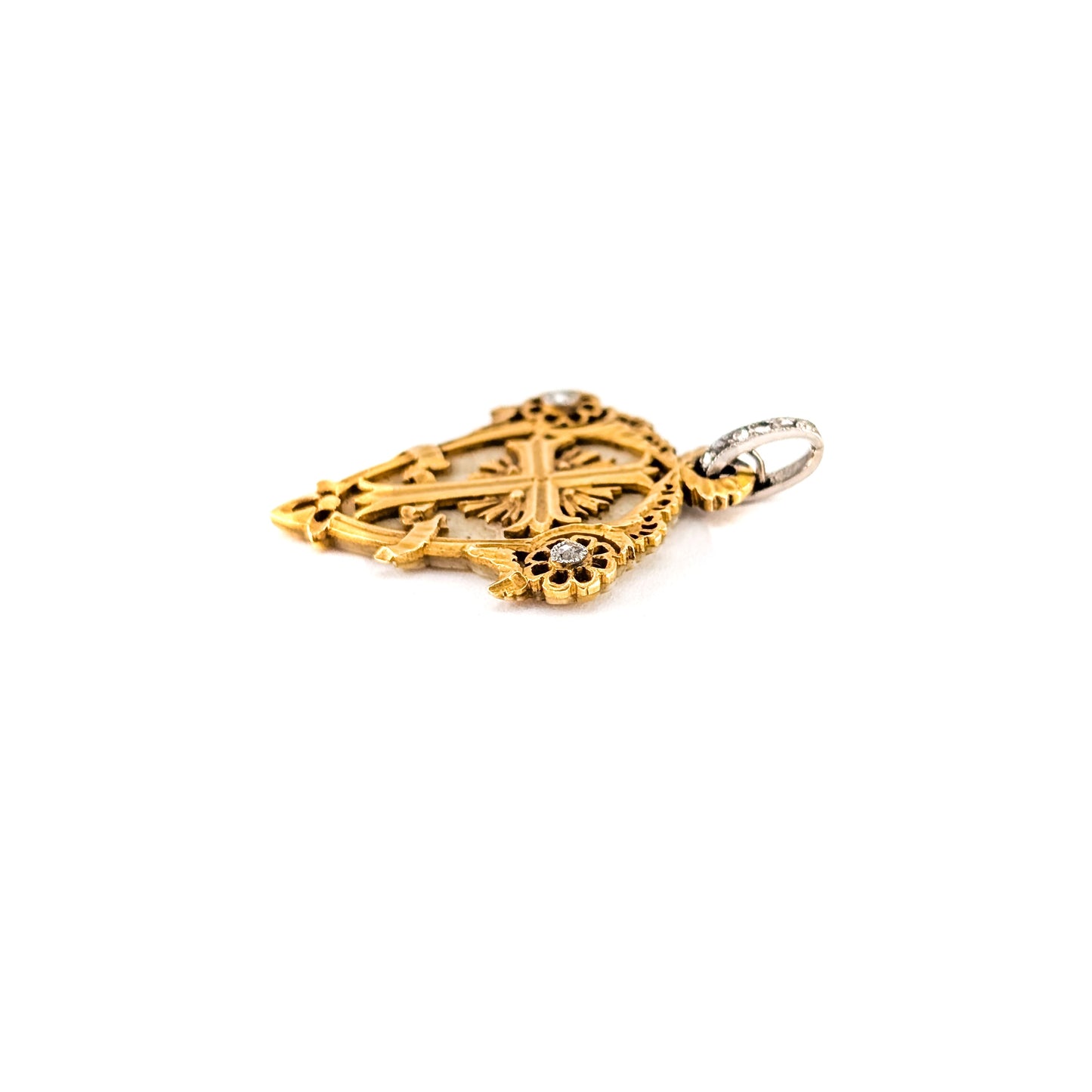 Antique 18K Gold, Platinum & Diamond Memorial Cross Pendant (1844)