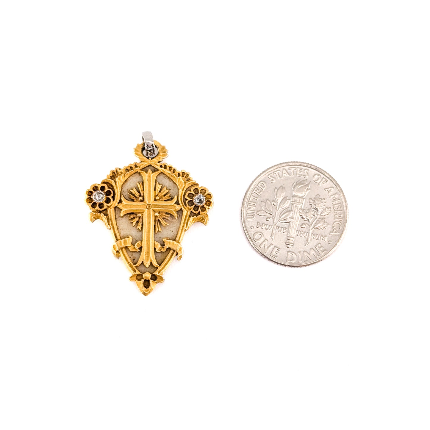 Antique 18K Gold, Platinum & Diamond Memorial Cross Pendant (1844)