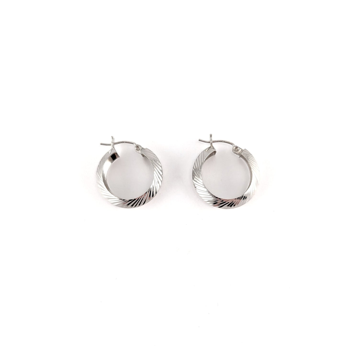 Vintage 10K White Gold Diamond-Cut Hoop Earrings