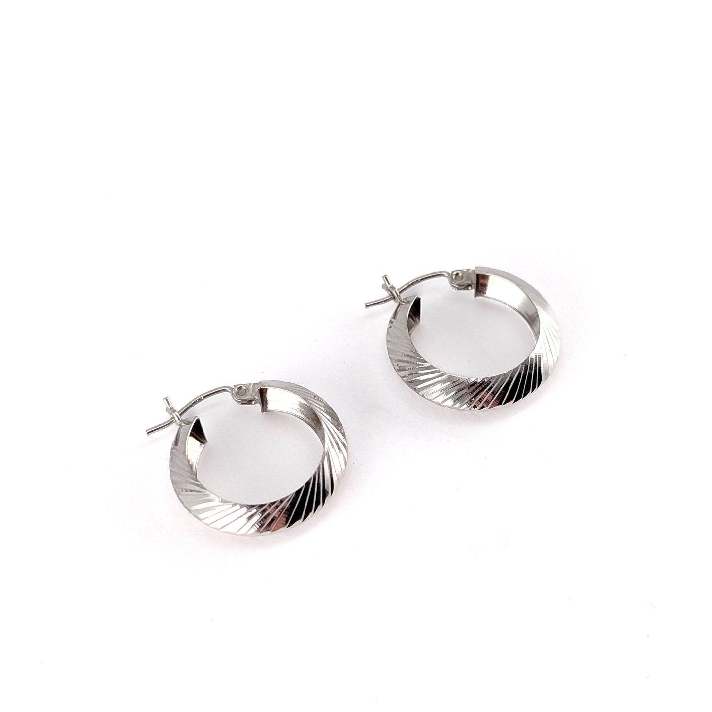 Vintage 10K White Gold Diamond-Cut Hoop Earrings