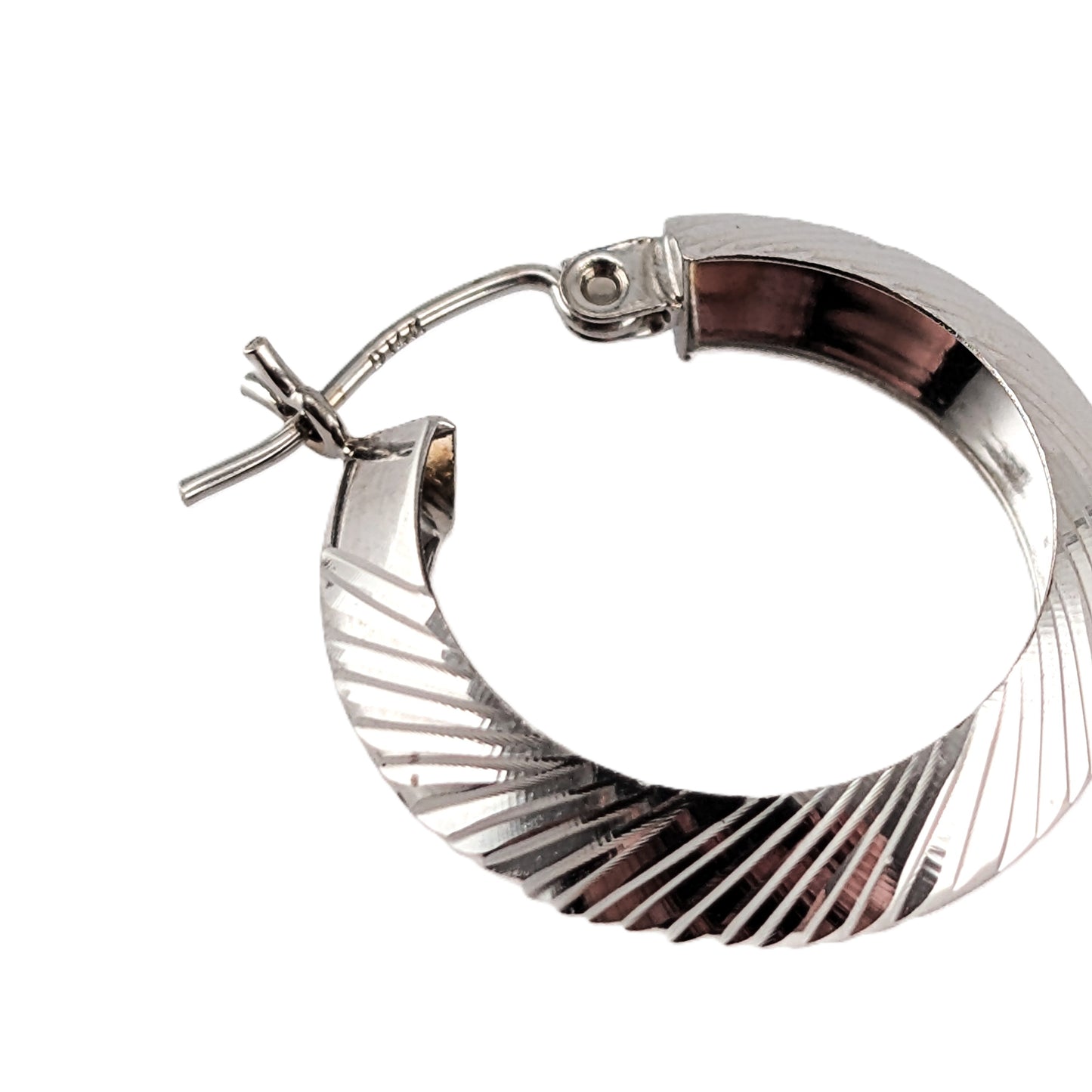 Vintage 10K White Gold Diamond-Cut Hoop Earrings