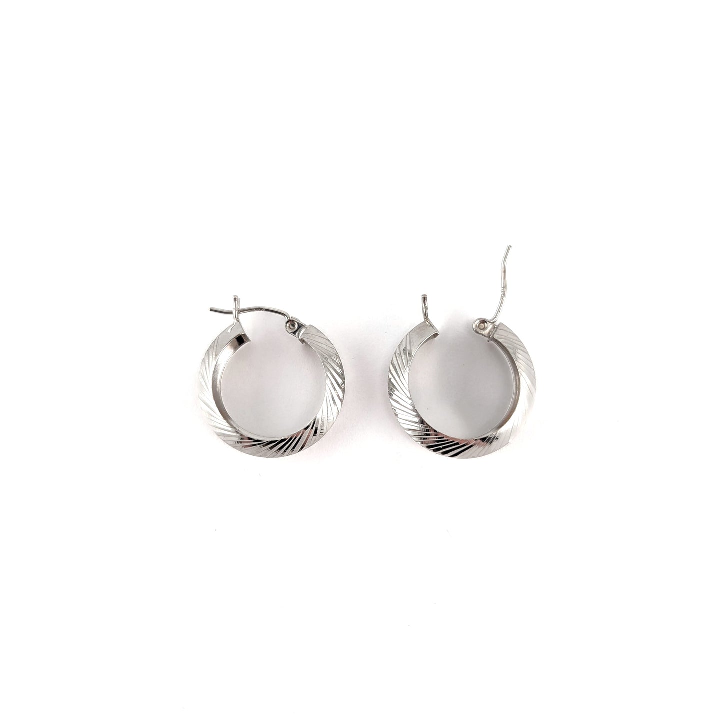 Vintage 10K White Gold Diamond-Cut Hoop Earrings