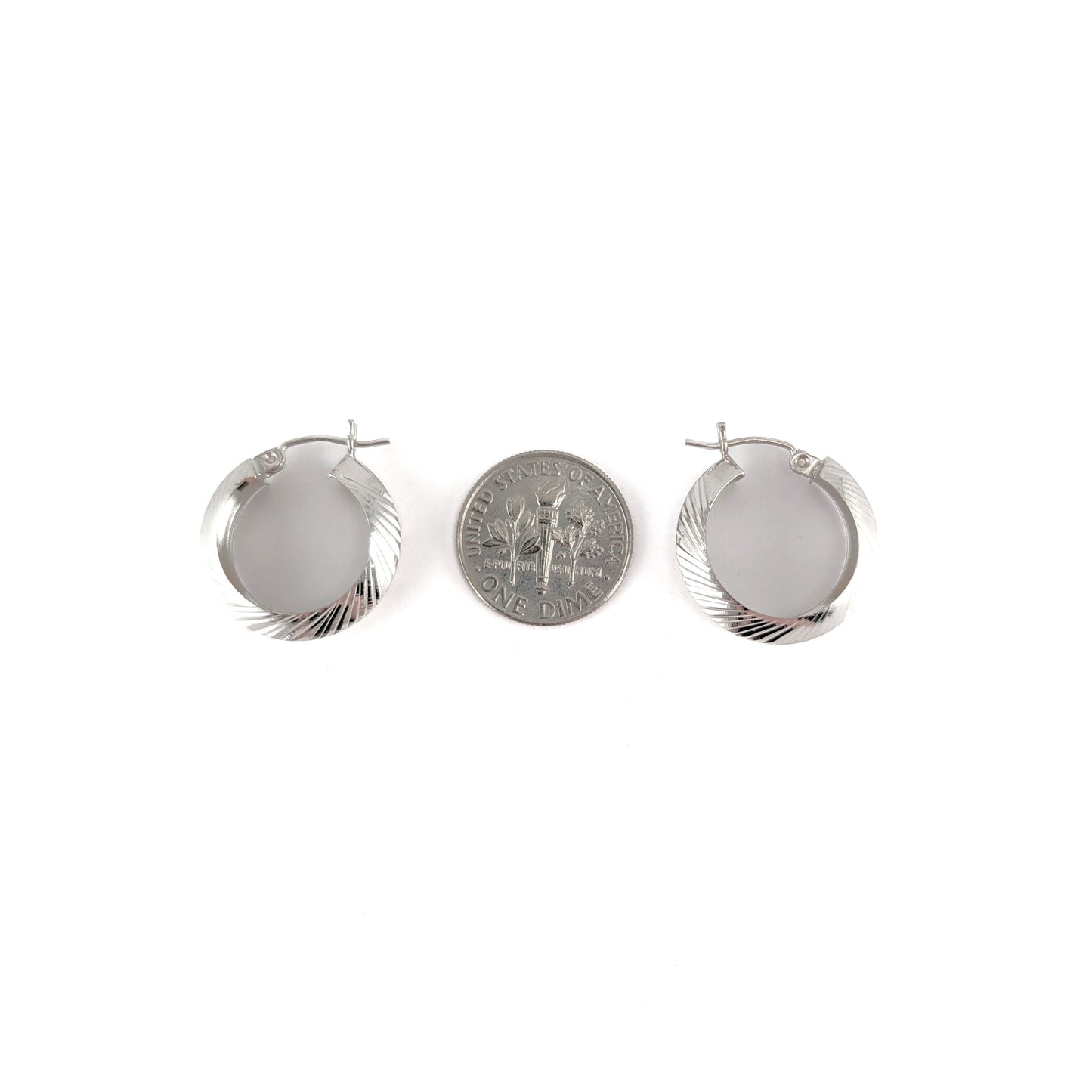 Vintage 10K White Gold Diamond-Cut Hoop Earrings