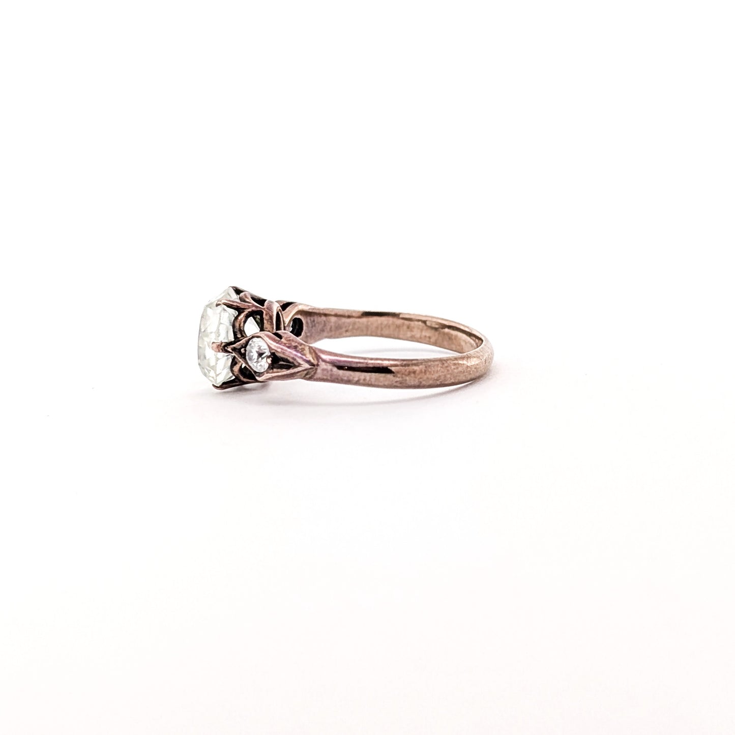 Vintage 9ct Rose Gold Antique Glass Three Stone Ring