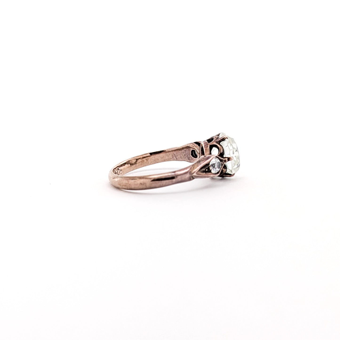 Vintage 9ct Rose Gold Antique Glass Three Stone Ring