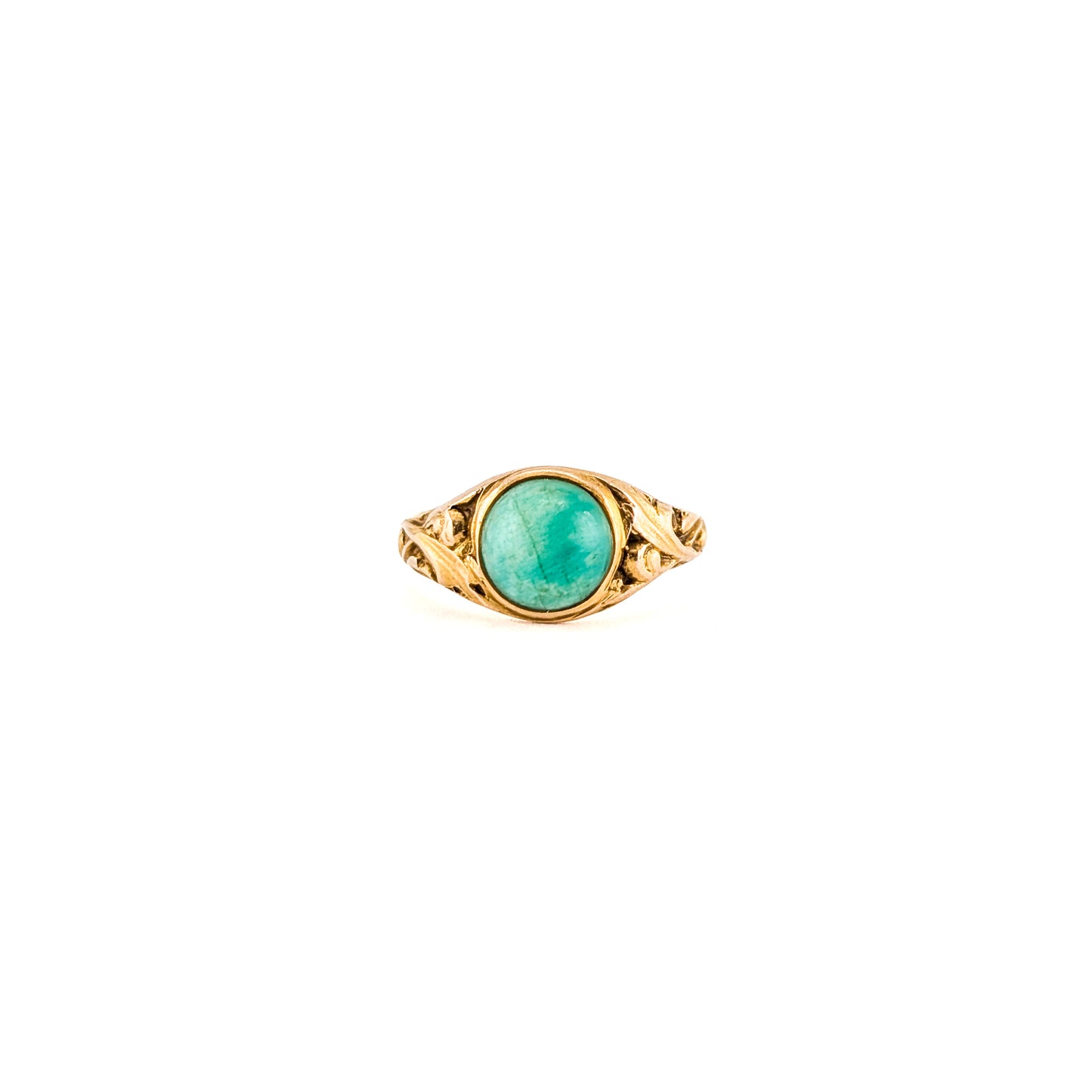 Antique Art Nouveau 14K Gold Green Aventurine Ring
