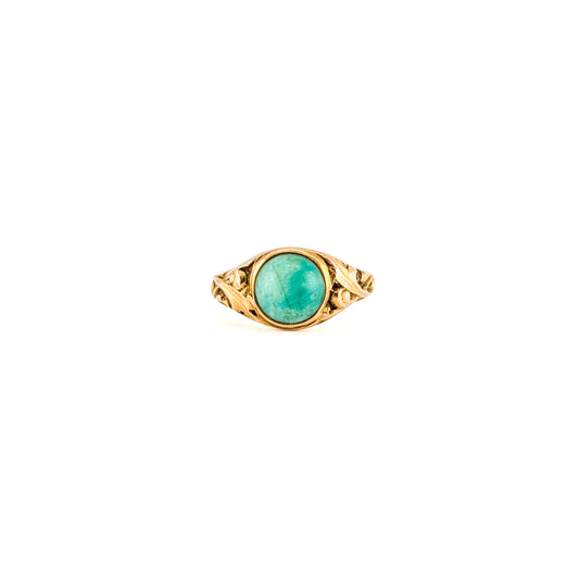 Antique Art Nouveau 14K Gold Green Aventurine Ring