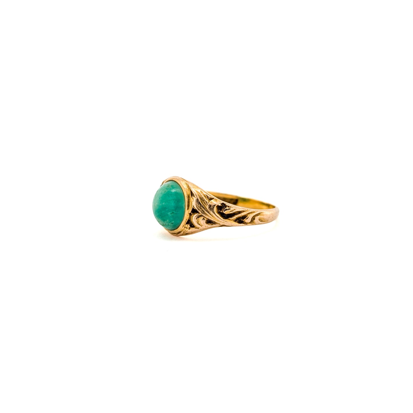 Antique Art Nouveau 14K Gold Green Aventurine Ring