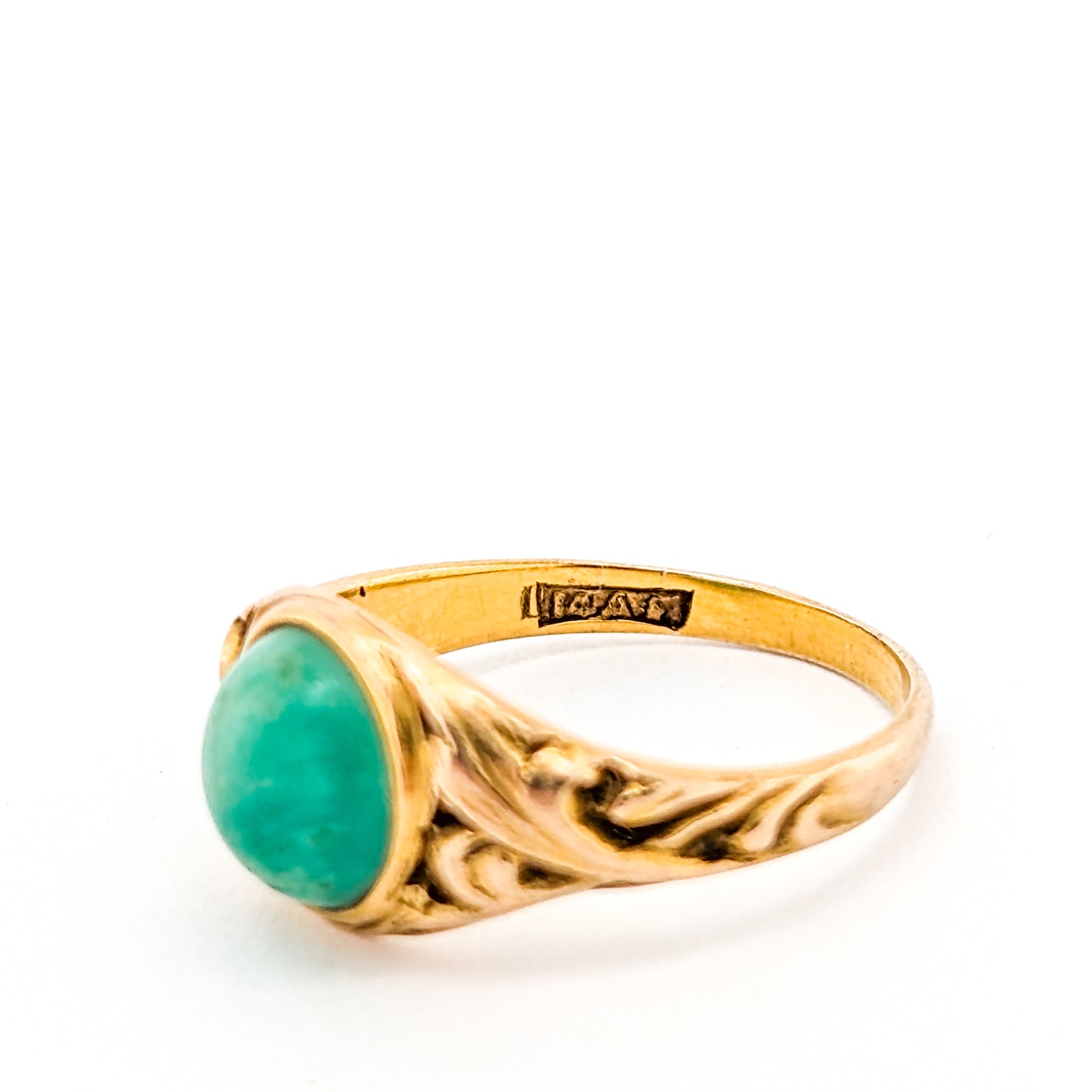 Antique Art Nouveau 14K Gold Green Aventurine Ring