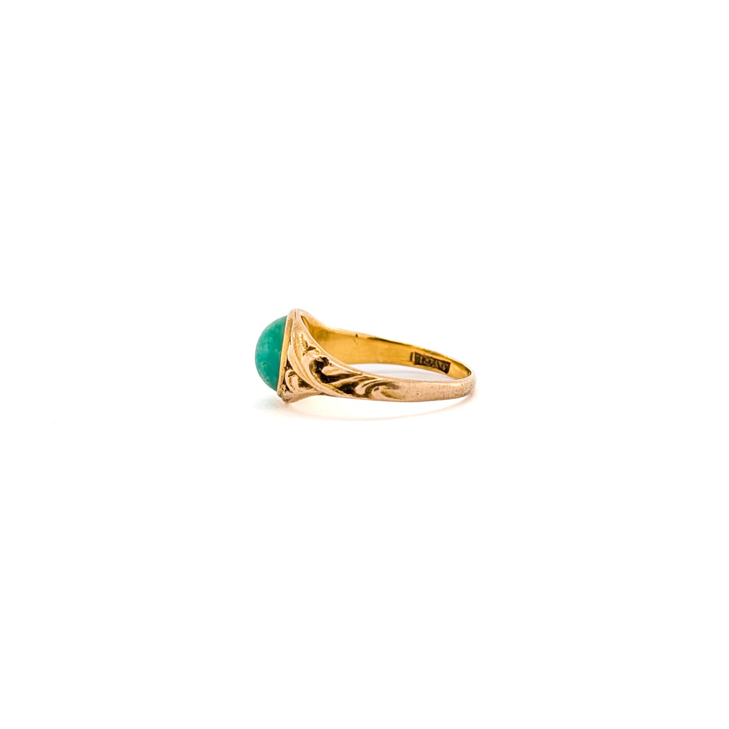 Antique Art Nouveau 14K Gold Green Aventurine Ring