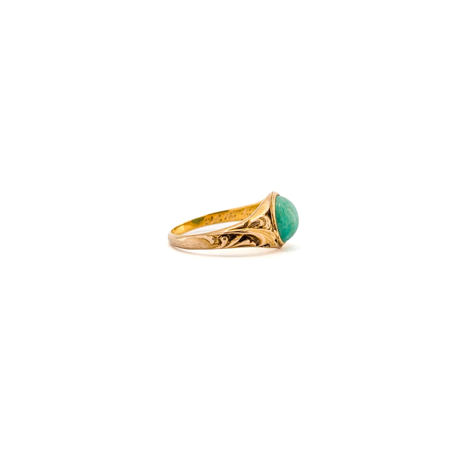 Antique Art Nouveau 14K Gold Green Aventurine Ring